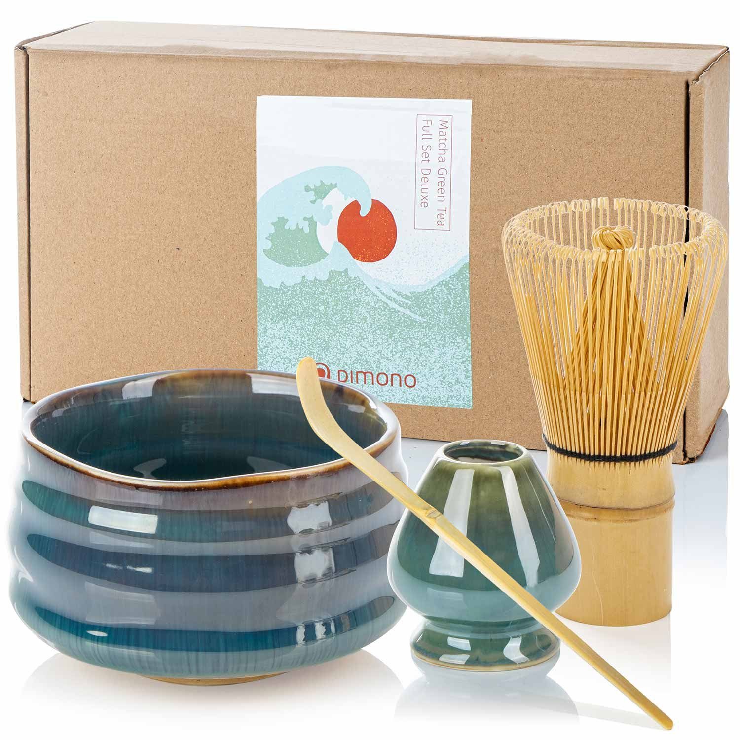 Dimono Teeglas DIMONO Matcha Tee Set–Teezubereitung Set mit Chasen, Schale & Zubehör, mit Matcha-Schale, Besenhalter, Dosierlöffel