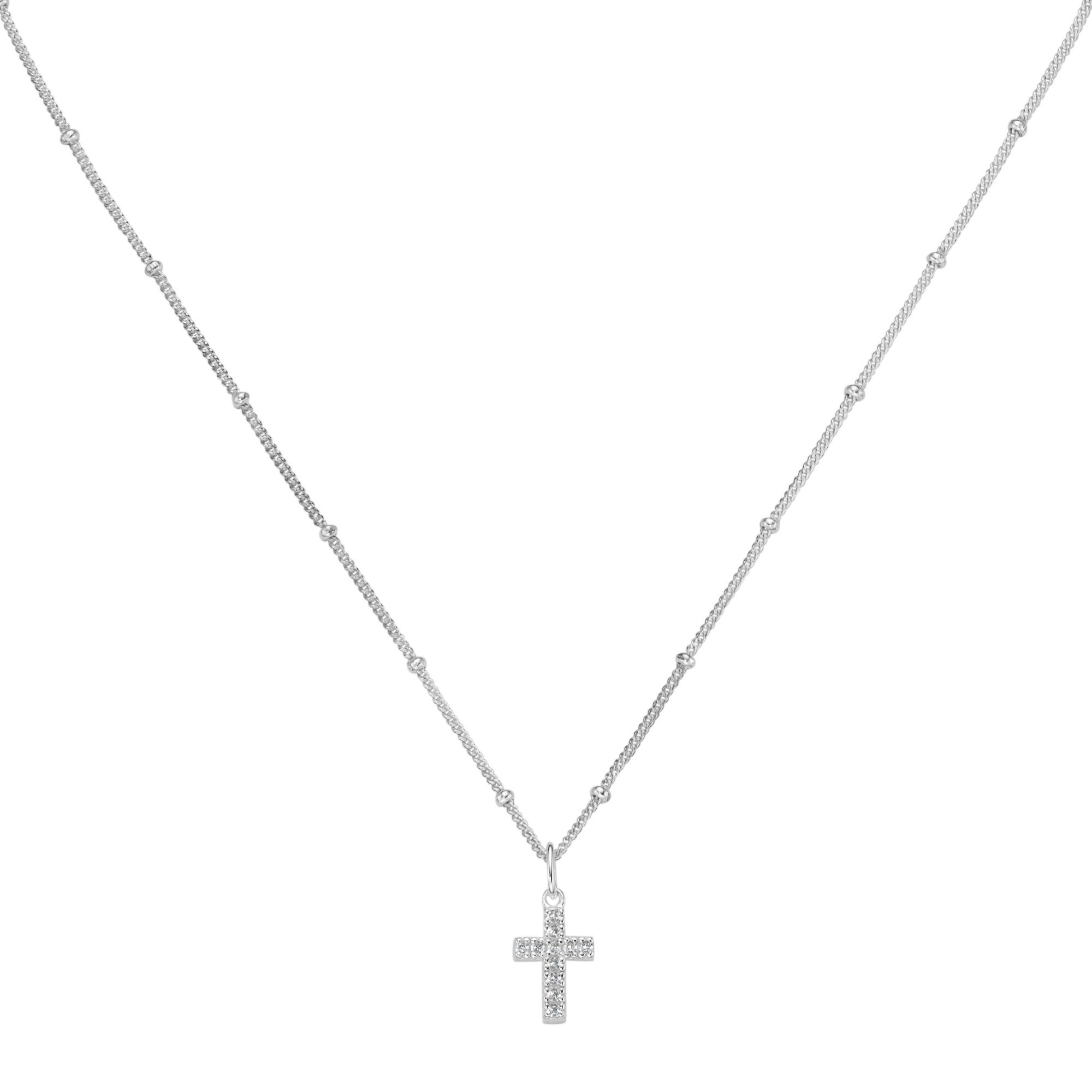 Firetti Kette mit Anhänger Schmuck Geschenk Silber 925 Halsschmuck Panzerkette Kreuz-Anhänger, mit Zirkonia (synth)