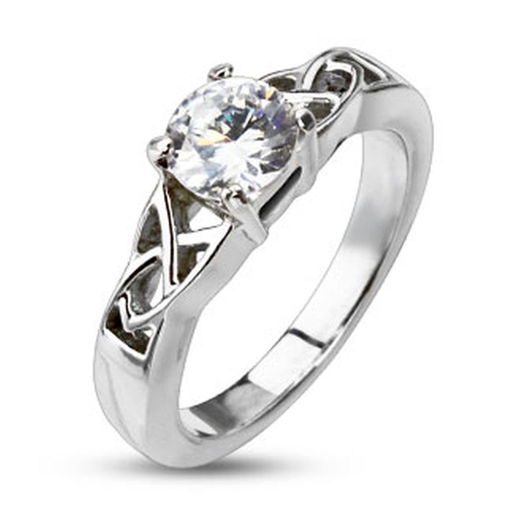 BUNGSA Fingerring Damen mit Silber aus Keltenknoten Damen Kristall Herren Ring (Ring, 1-tlg), Edelstahl