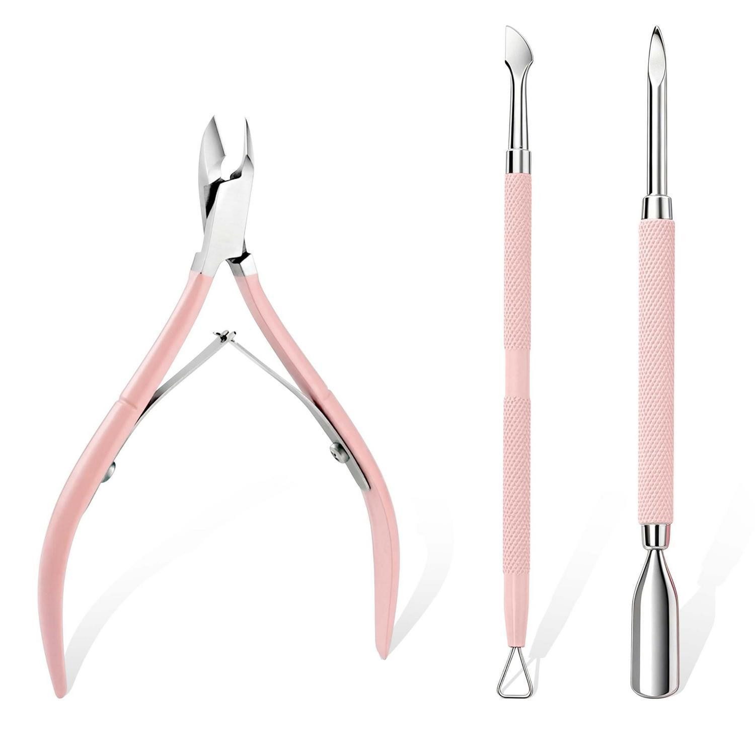 LuxusKollektion Nagelhautzange Nagelhautentferner 3-in-1 Set Edelstahl