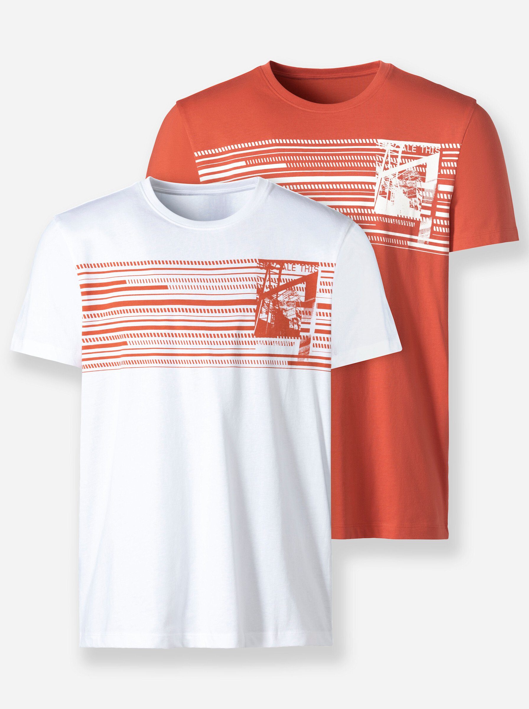 (2-tlg) WEIDEN weiß+terra T-Shirt WITT