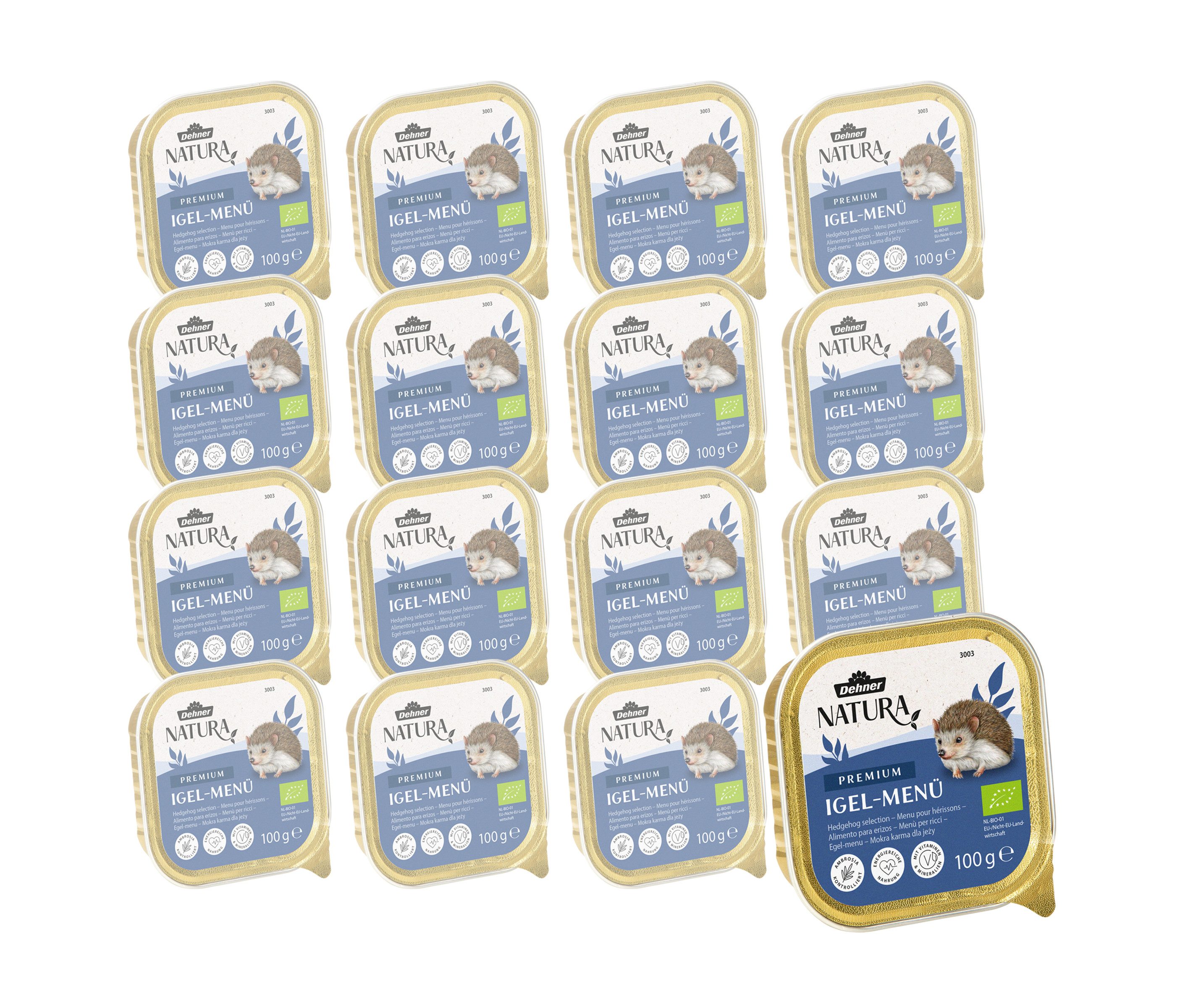 Dehner Natura Premium Igel-Menü, Nassfutter, 16 x 100 g (1.6 kg), 1600g, artgerechtes, proteinreiches Alleinfutter