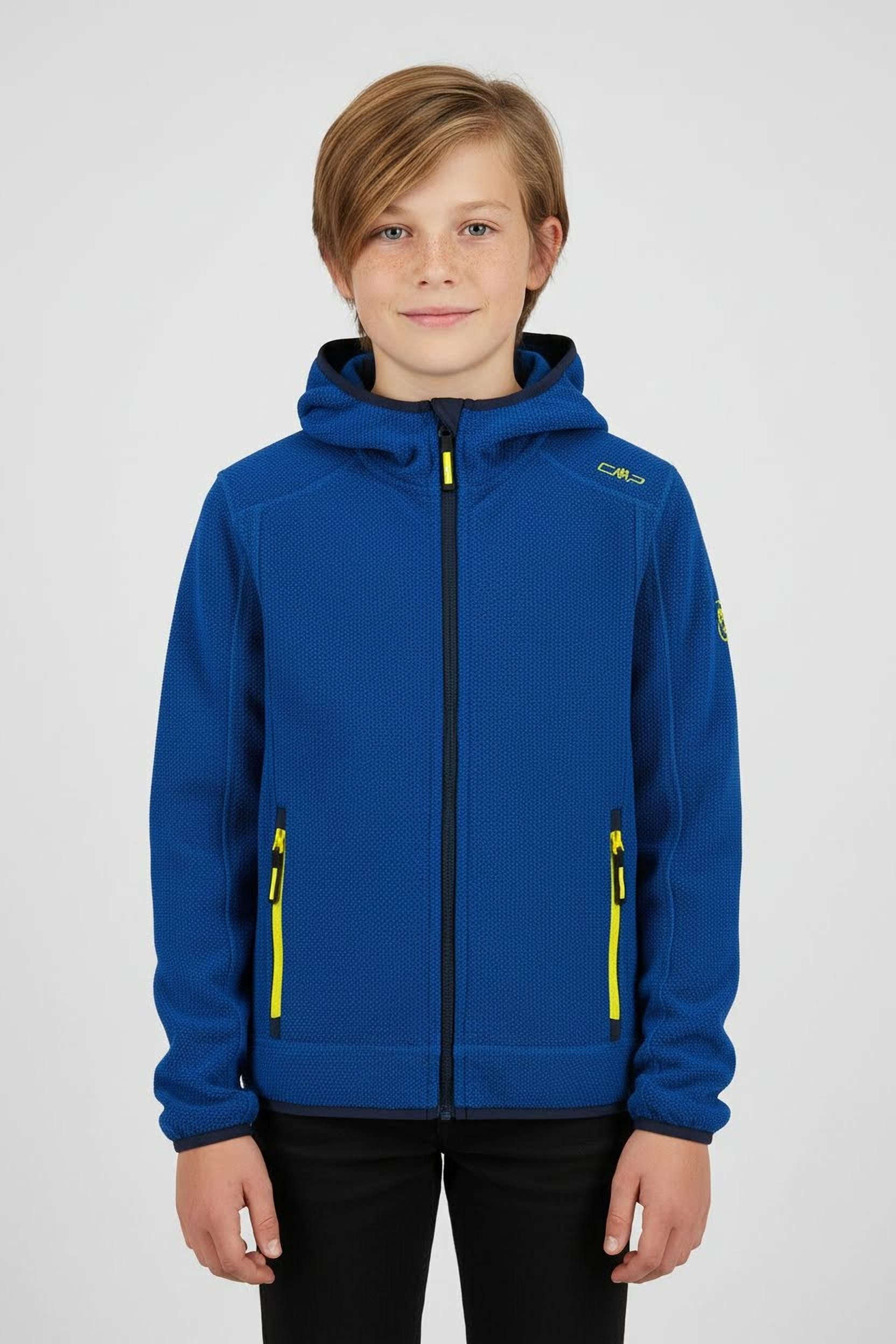 CMP Strickfleecejacke KID JACKET FIXED HOOD wasserabweisend, windabweisend, mit Kapuze, wärmeisolierend
