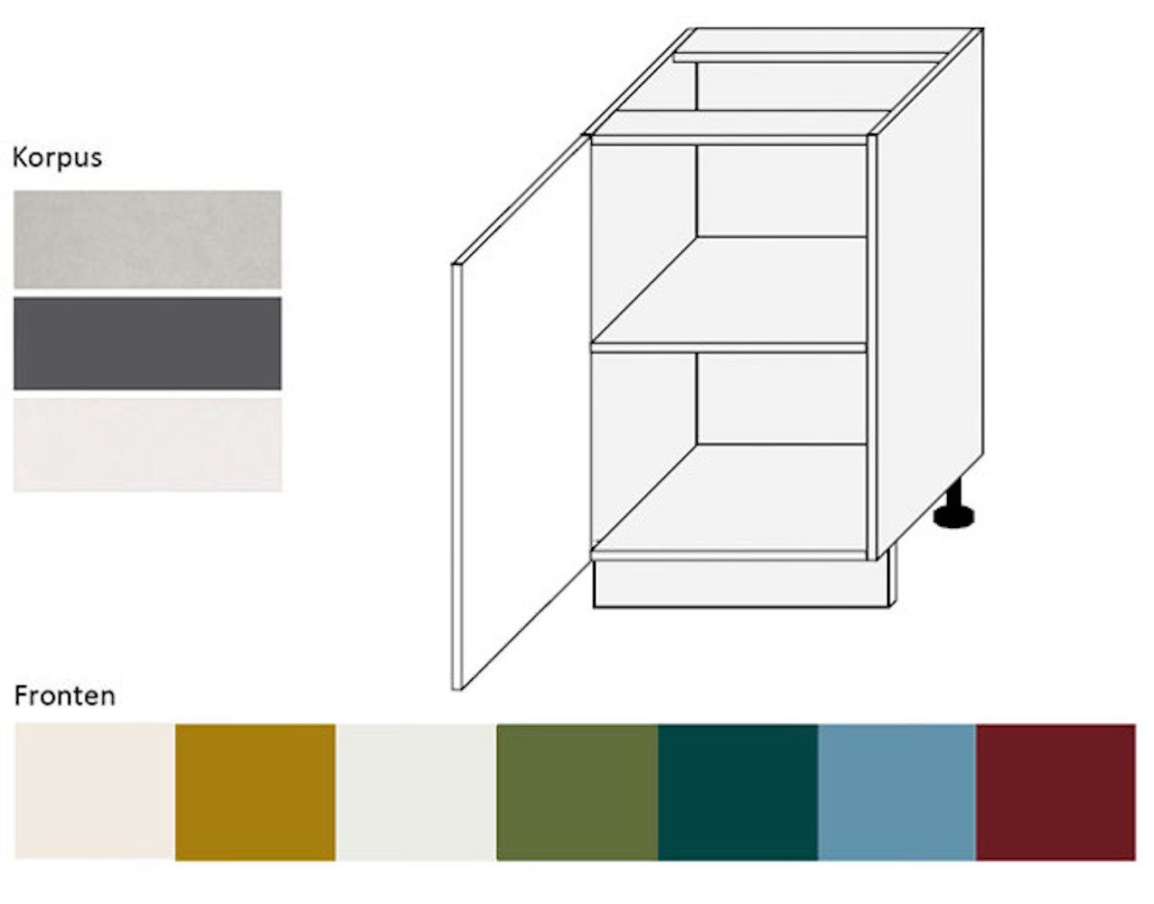 Feldmann-Wohnen Unterschrank Rimini (1-türig (Holztür), 1 Einlegeboden, 1-St., moderne Optik, MDF Kasetten-Fronten, Soft-Close) 50x50x82cm Farbe wählbar
