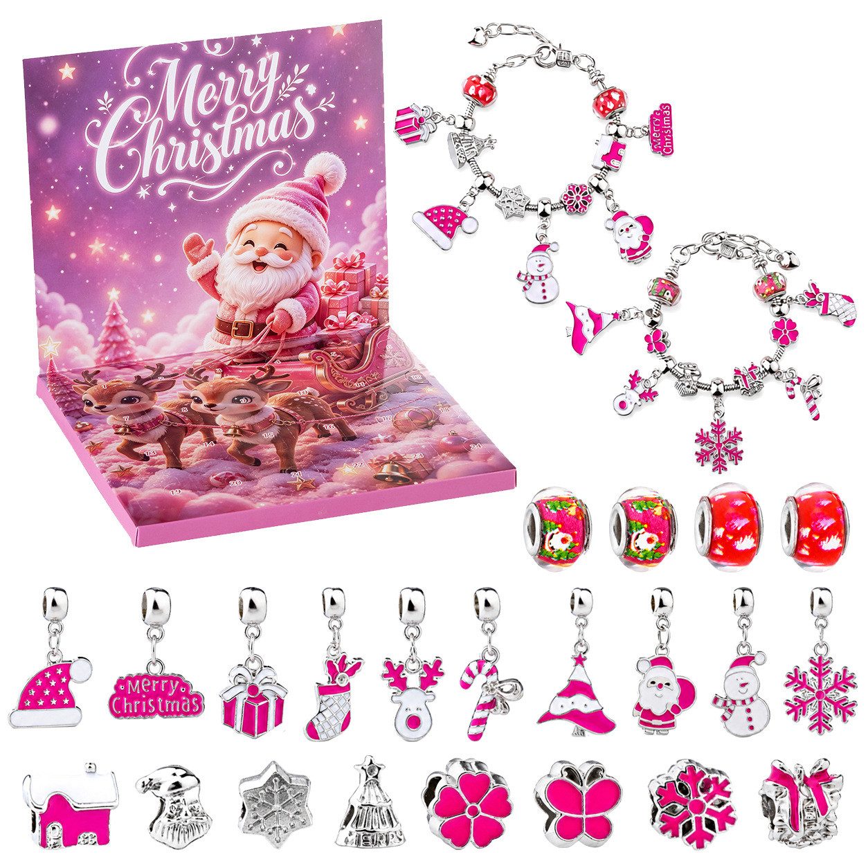 CLTYQ Schmuck-Adventskalender Schmuck-Adventskalender Weihnachtskalender Teenager Mädchen Kinder, DIY Adventskalender Inhalt Kinder Frauen Schmuck Armband