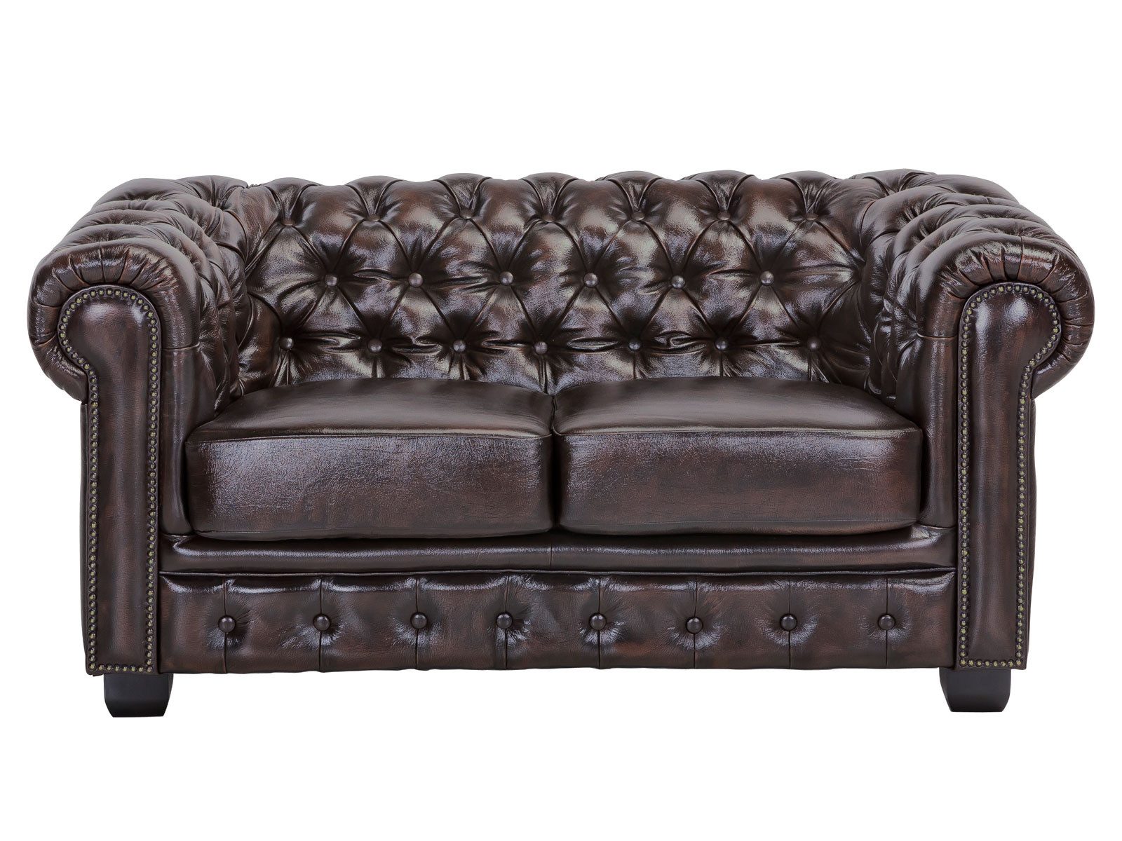 massivum Chesterfield-Sofa Chesterfield 2-Sitzer Echtleder braun