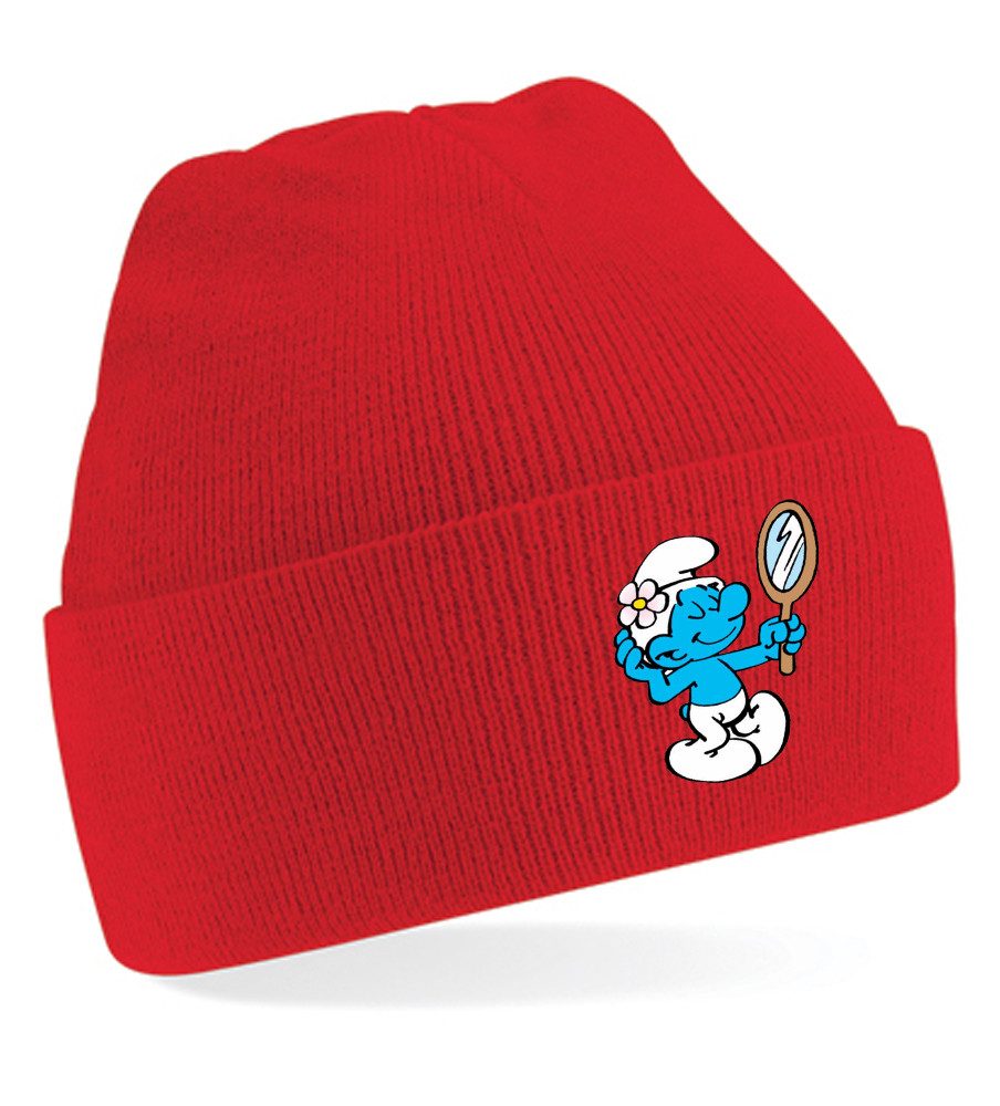 Blondie & Brownie Beanie Beauty Schlumpf Spiegelmotiv Beanie Cartoon Strickmütze Unisex (Einzelprodukt, Einzelartikel) Beanie Beauty Schlumpf Spiegel Motiv Strickmütze Unisex Winter Warm