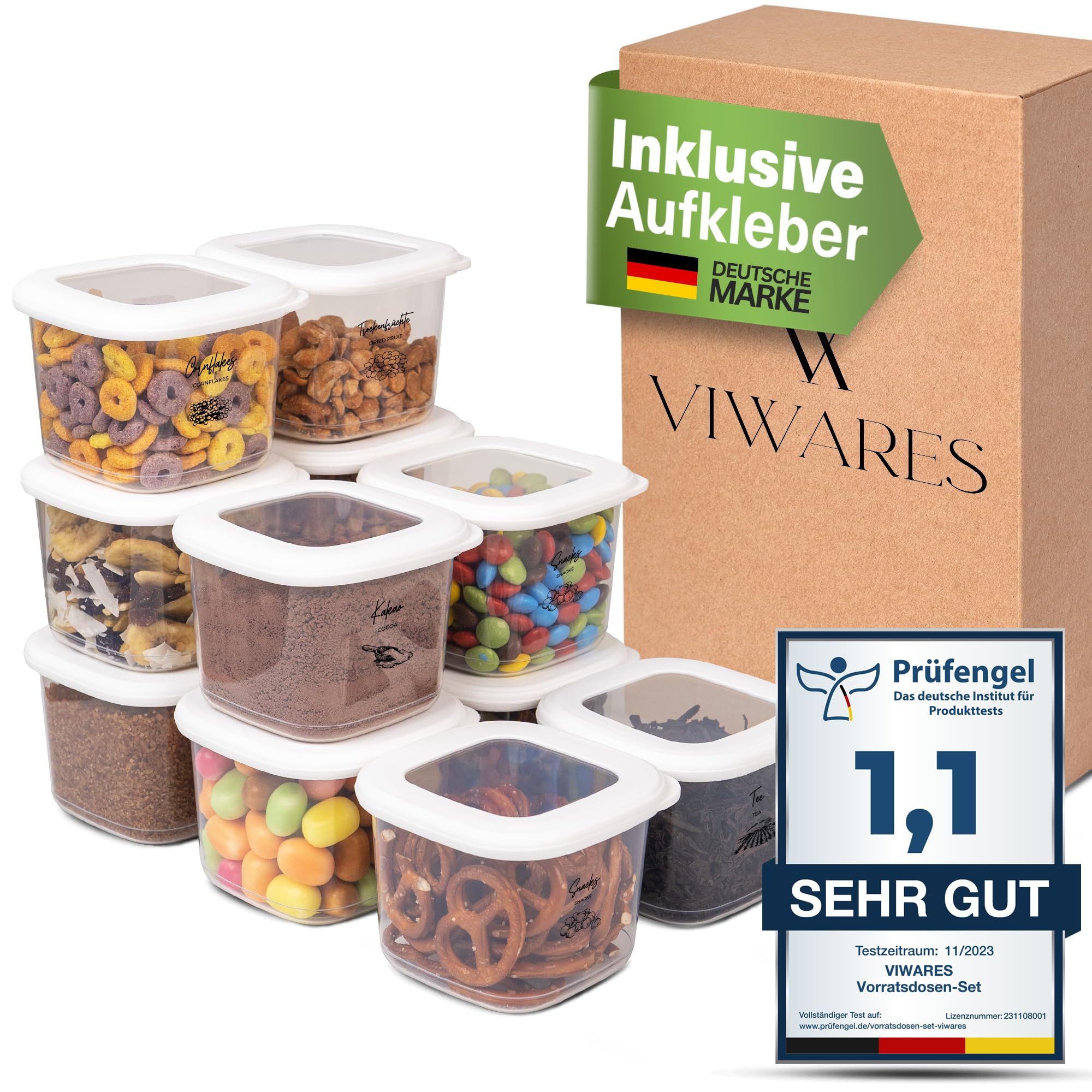 Viwares Vorratsdose Viwares Vorratsdosen-Set 12er Weiß SERIE FOLY 0.55, Plastik