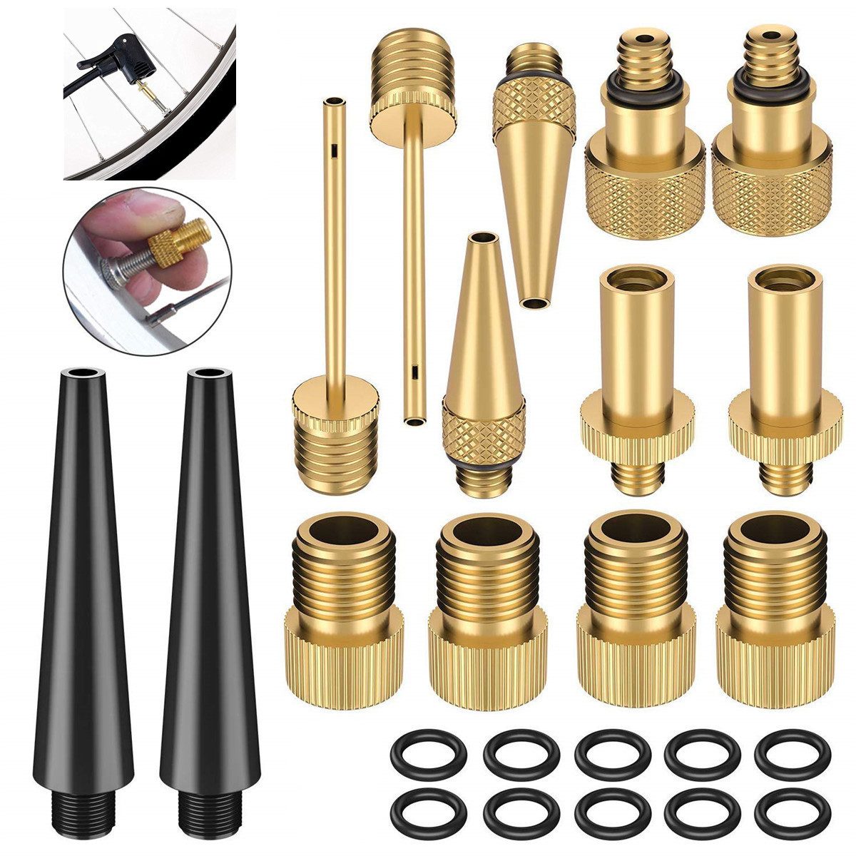 Olotos Fahrradpumpe Fahrradventil Adapter Set Fahrrad Ventil SV DV AV Autoventil Dunlop (24-tlg)