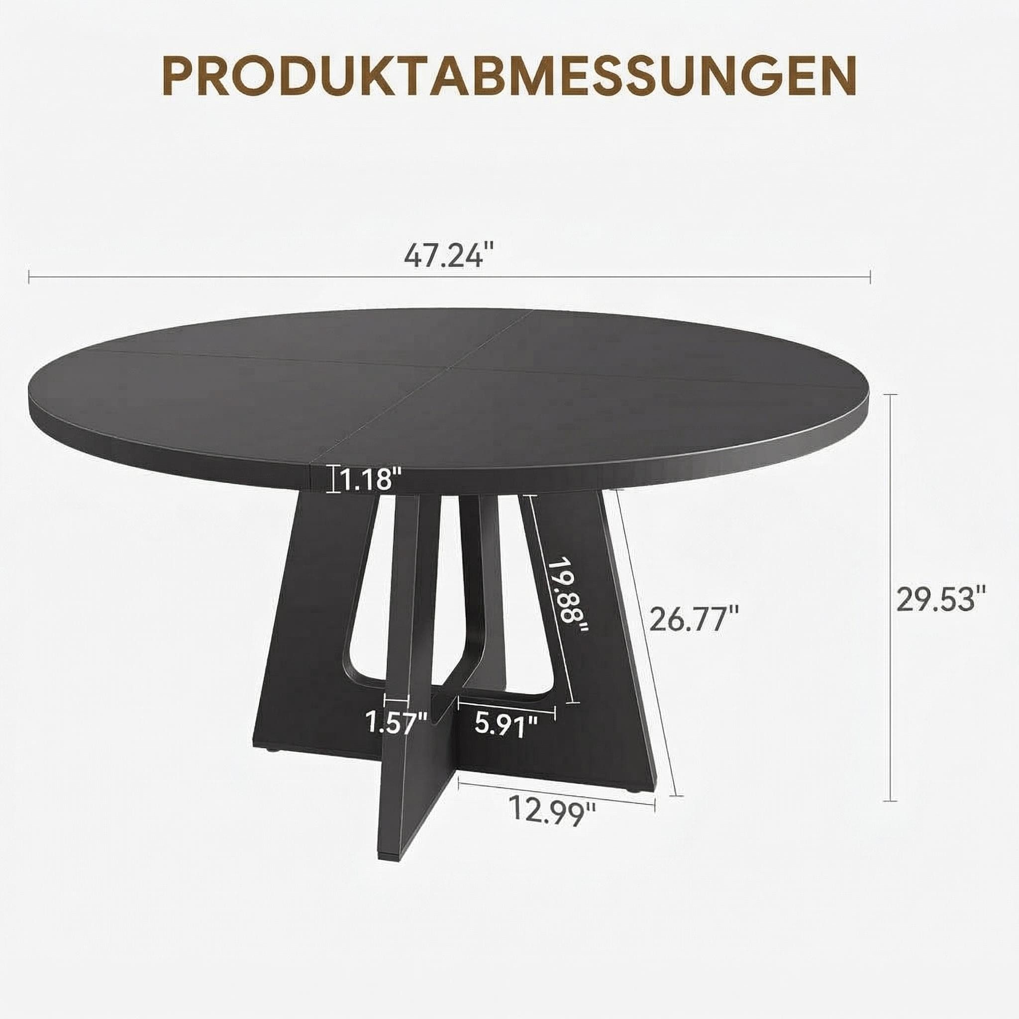 GarveeMore Esstisch runder im Industriestil mit Holzplatte und Beinen,120cm, Küchentisch aus Holz für 4 bis 6 Personen,für Esszimmer
