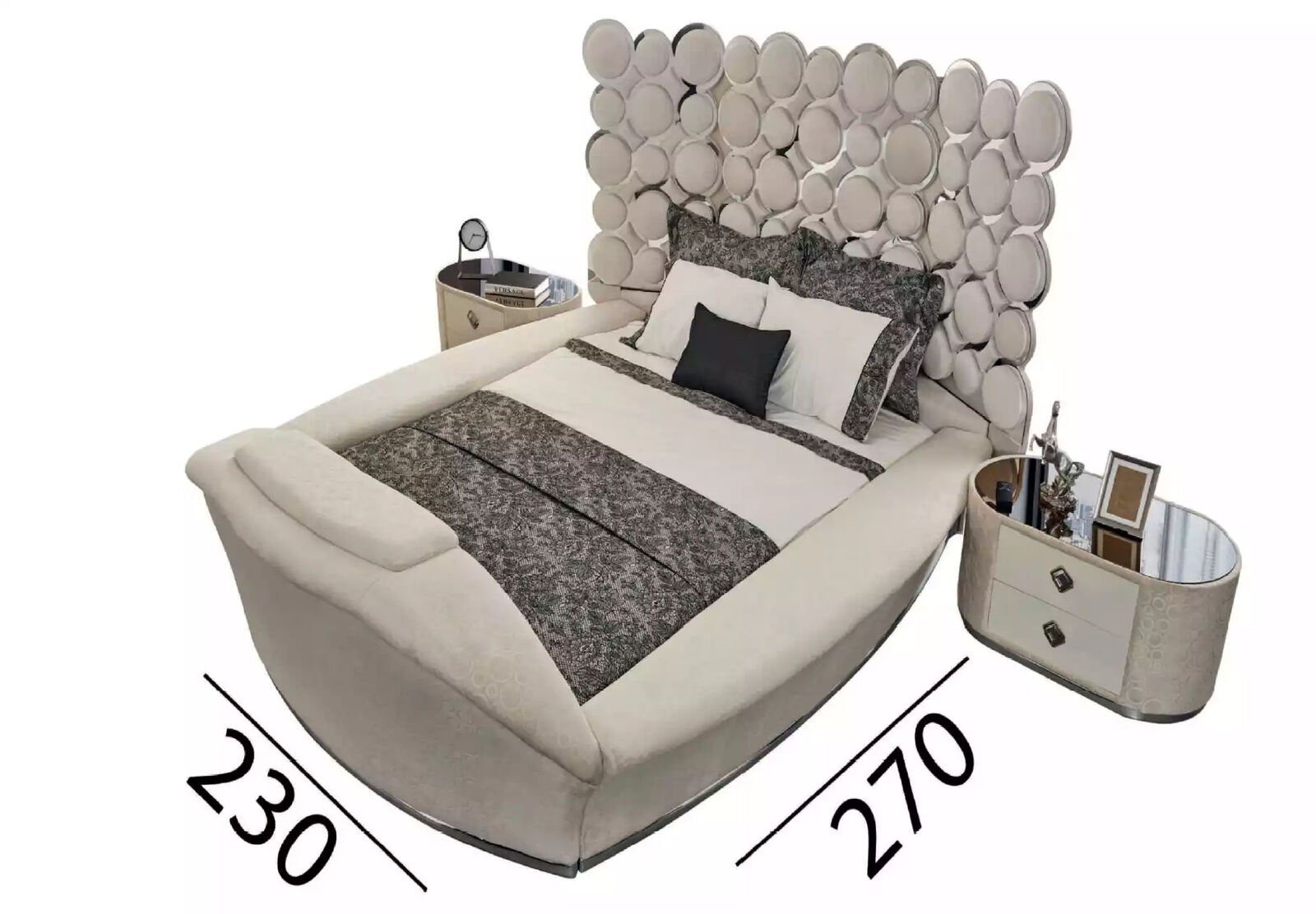 Komplett 3tlg., Schlafzimmer Schlafzimmer-Set Design 2x Nachttische Bett Möbel Bett/2x Luxus JVmoebel Nachttisch) (3-St.,