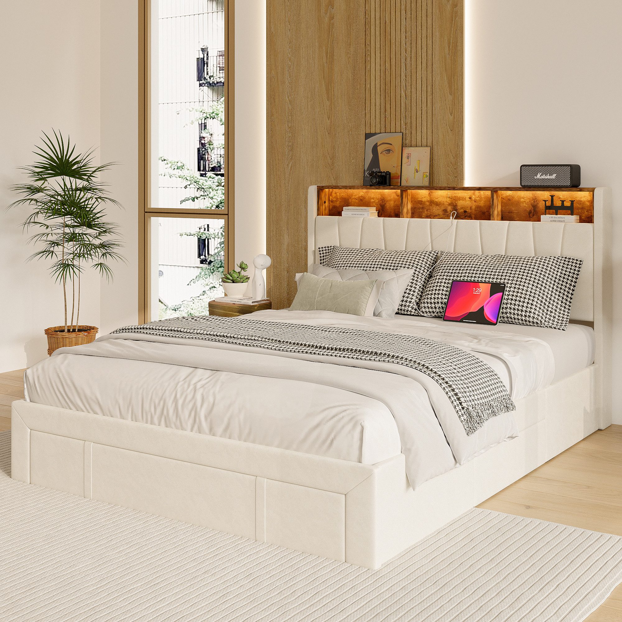 PXloue Polsterbett Elegantes Polsterbett mit LED-Beleuchtung günstig online kaufen