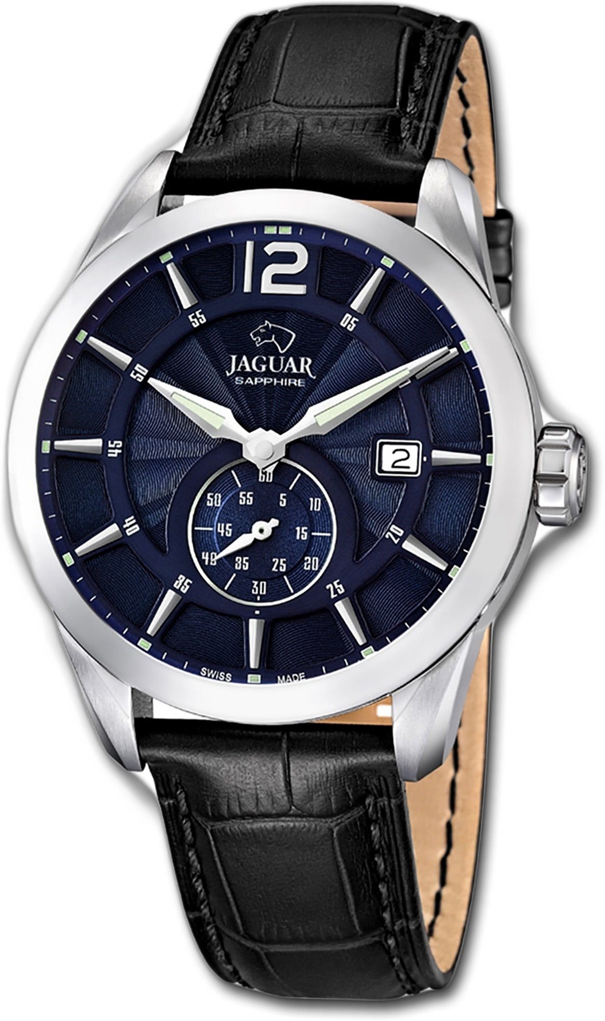 JAGUAR Quarzuhr Jaguar Leder Herren Uhr J663/2 Elegant, Herrenuhr mit Lederarmband, rundes Gehäuse, groß (ca. 43mm), Elegant-S