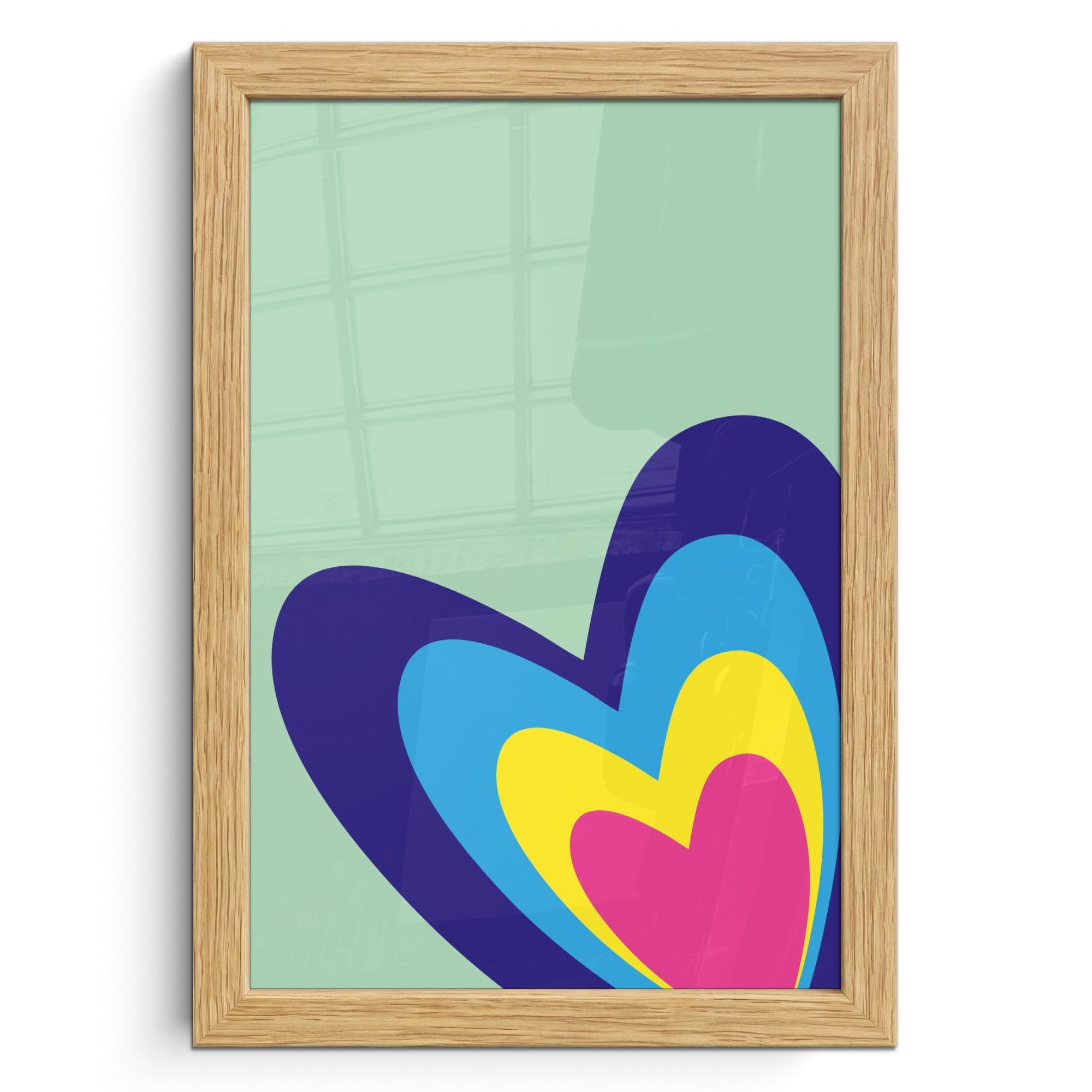 MuchoWow Poster Herzen - Bunt - Valentinstag, (1 St), Bilderrahmen, Zimmer Deko, Bild für Wohnzimmer, 20x30 cm