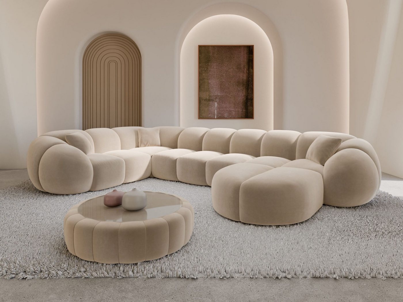 Sofa Dreams Wohnlandschaft XXL Wohnlandschaft Valderosa U-Form aus Stoff, Wohnlandschaft, U-Form, Moderne Wohnlandschaft in U-Form, 2 Zierkissen inklusive