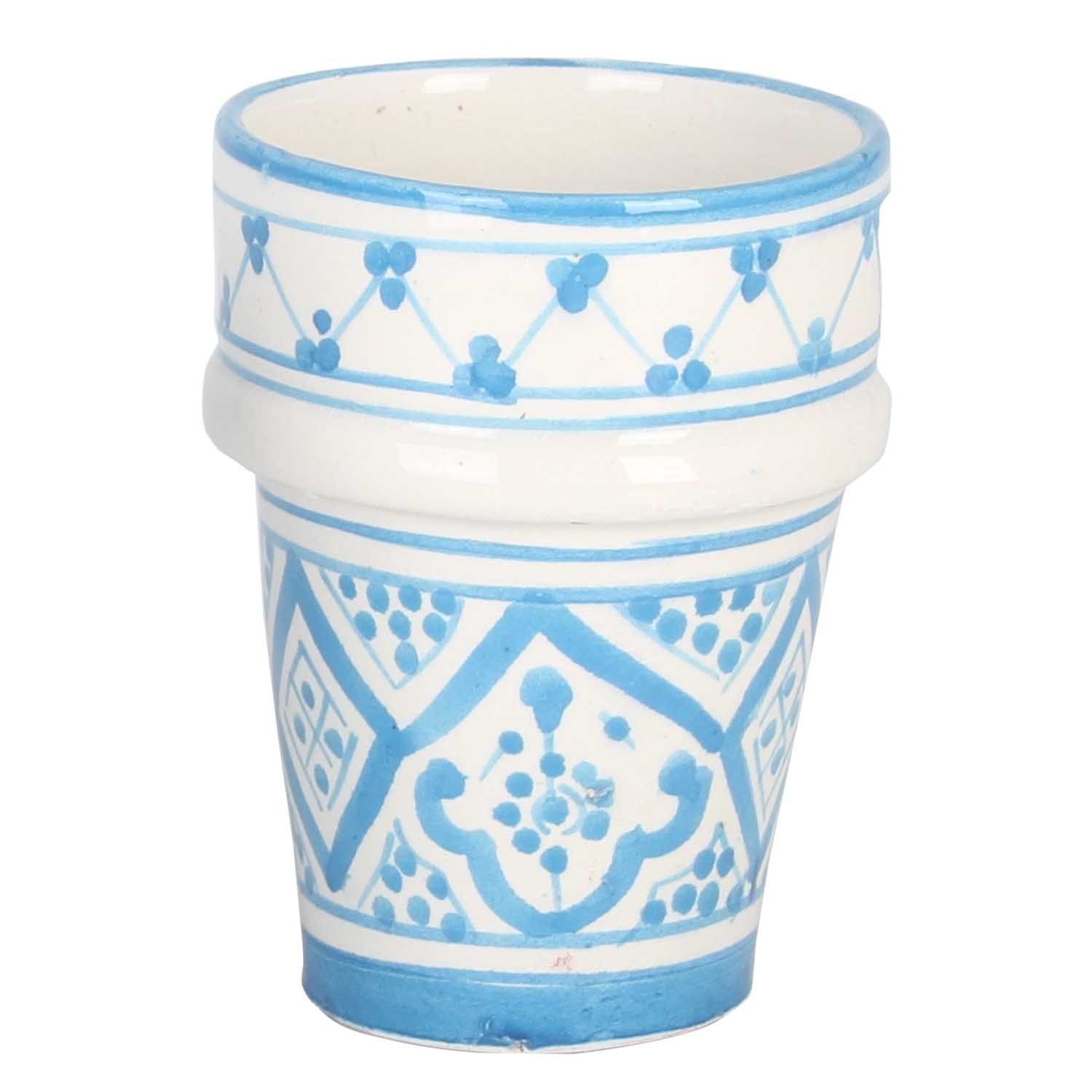 Casa Moro Tasse Tasse Marokkanische Keramik Tasse Sakina, handbemalter Becher, Keramik, Kunsthandwerk aus Marokko, Weihnachtsdeko Hellblau
