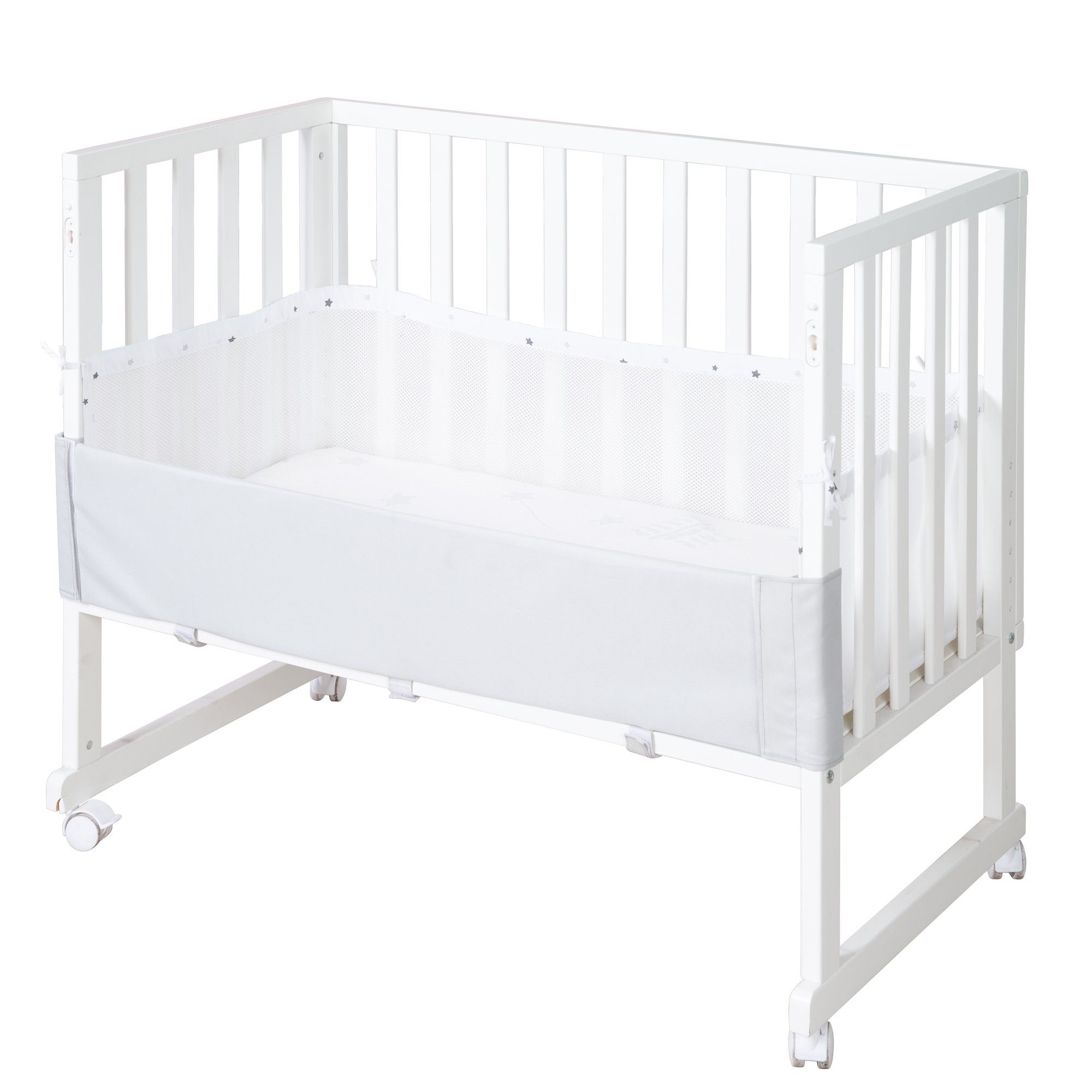 roba® Beistellbett Sternenzauber - Stubenwagen - atmungsaktiv - für sicheren Schlaf, Stubenbett höhenverstellbar inkl. Matratze, Canvas Barriere & Nestchen – Bild 4 von 5