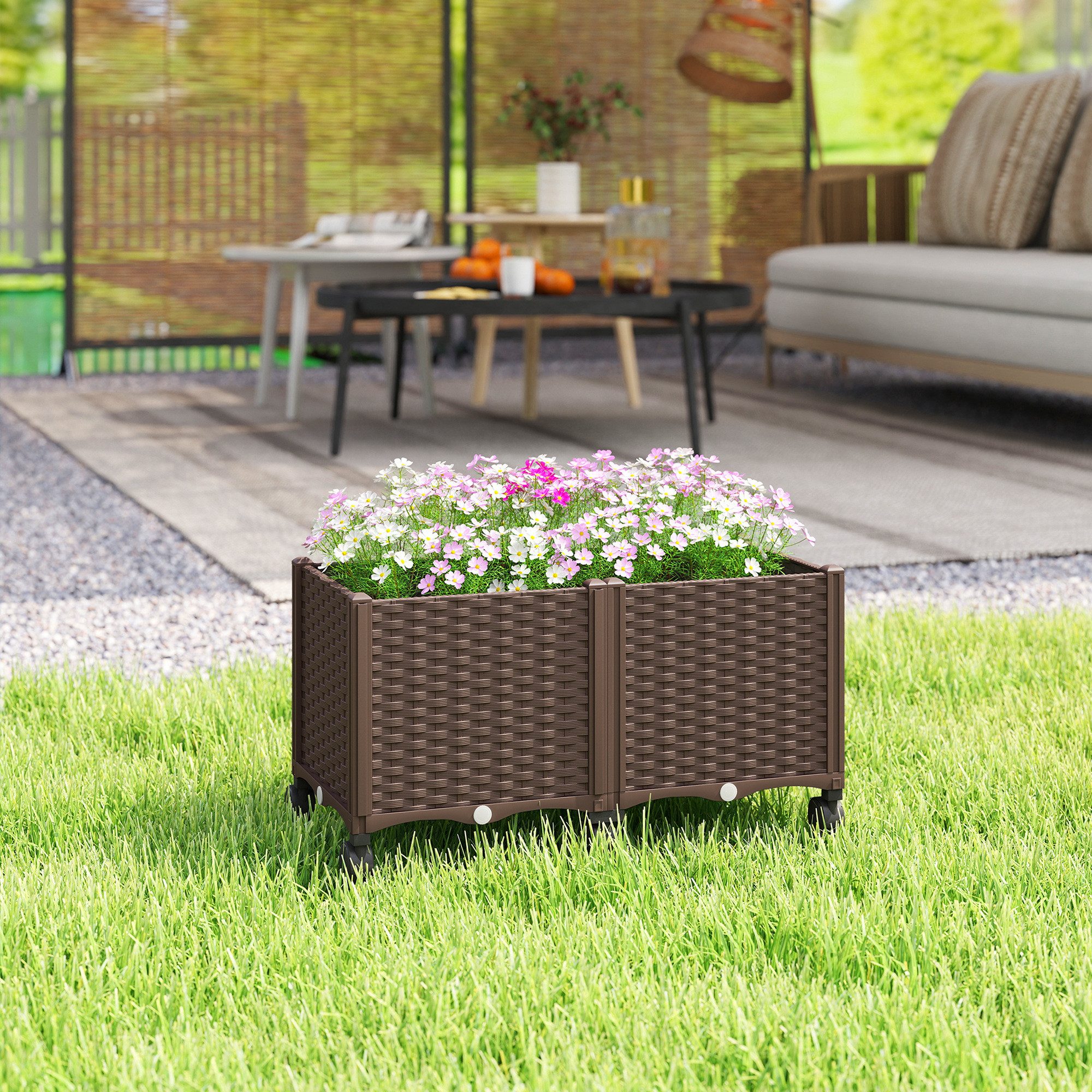 Outsunny Hochbeet mit Selbstbewässerungssystem, Rolle (Frühbeet, 2 St., Pflanzbeet), für Garten Balkon, Blumen, Pflanzen, Gemüse