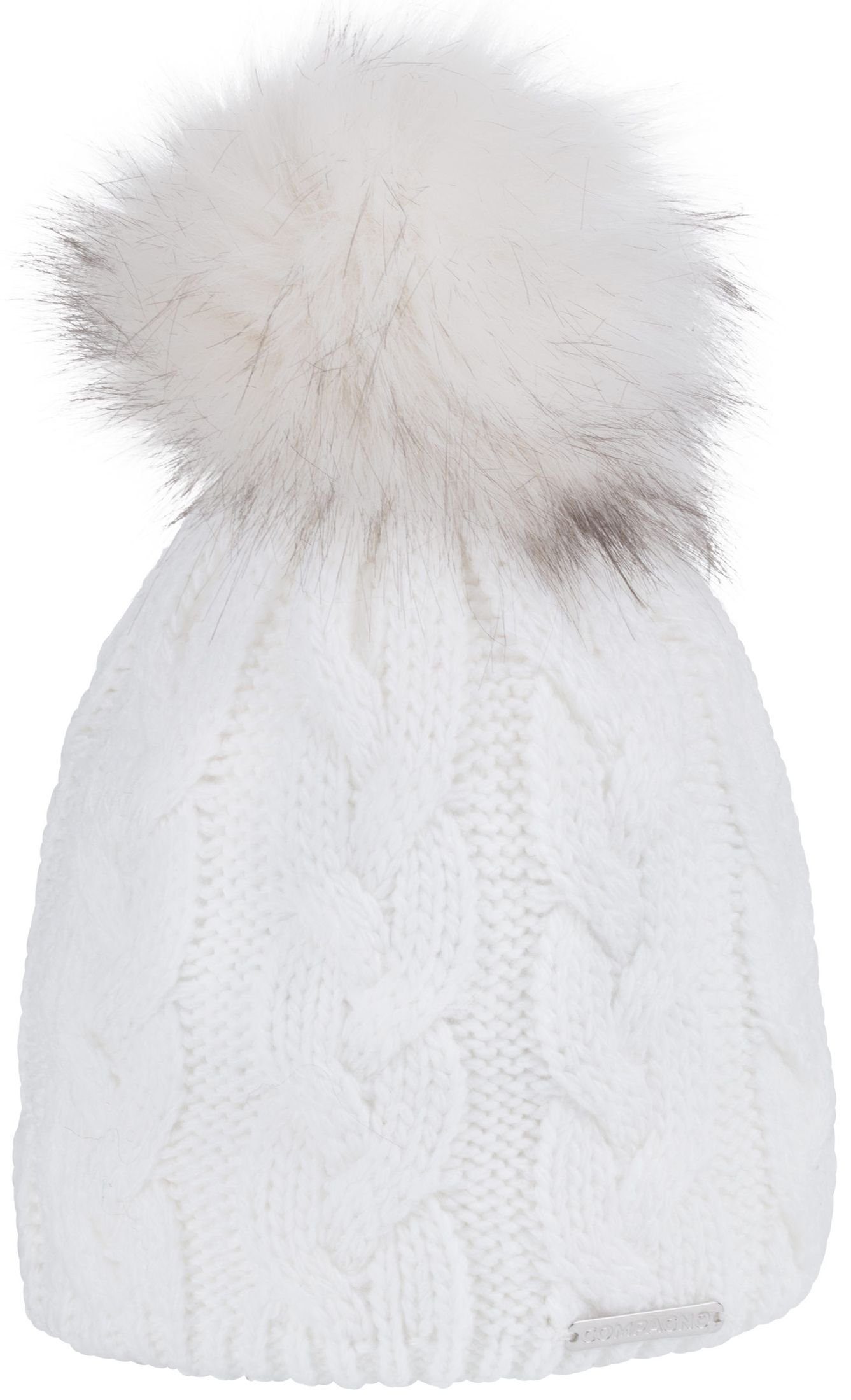 Winter Bommelmütze Beanie Damen weiß (1-St) compagno Mütze Strickmütze gefüttert Wintermütze