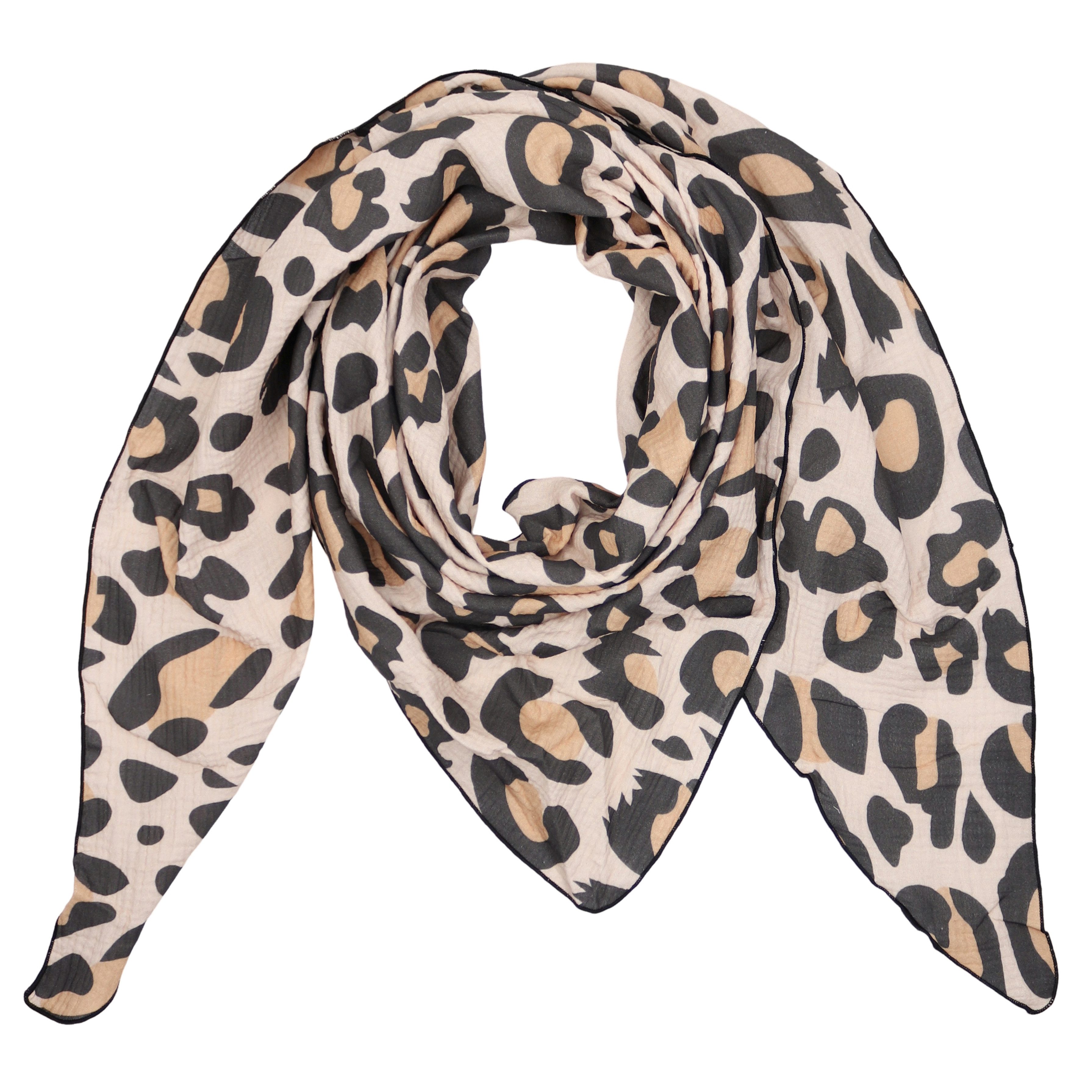 MIRROSI Dreieckstuch Aus Musellin Dreiecksschal ca.195x90 cm, Made in Italy Leopard, (Leicht, ideal für das ganze Jahr; 100% Baumwolle), in tollen Farben (Leo XXL Muster)
