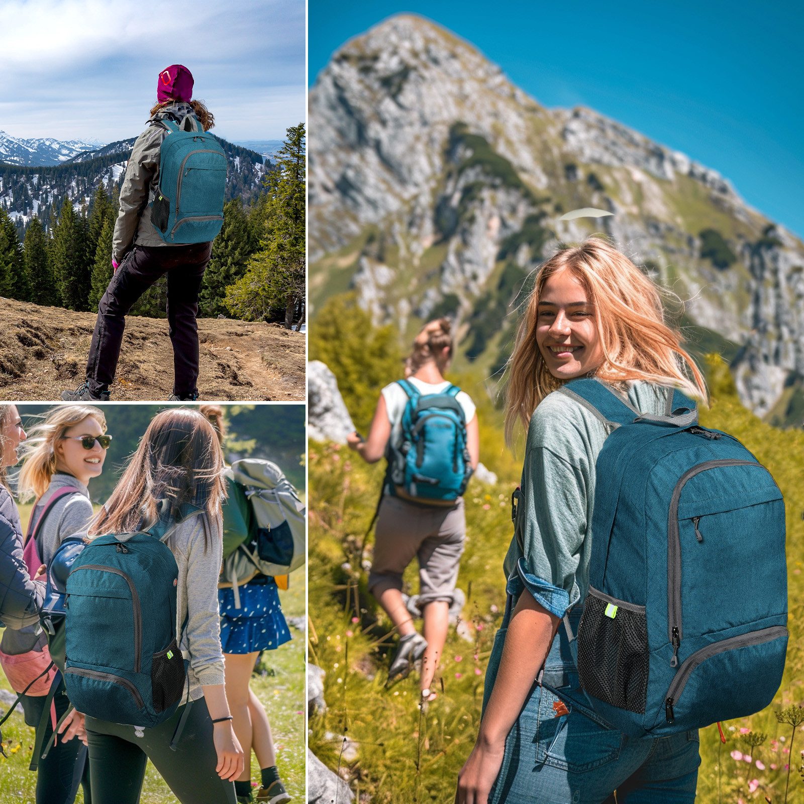 TAN.TOMI Wanderrucksack 23L Rucksack Leicht Faltbarer Reiserucksack Seitentaschen, Für Radfahren, Klettern, Bergsteigen und Reisen Sport