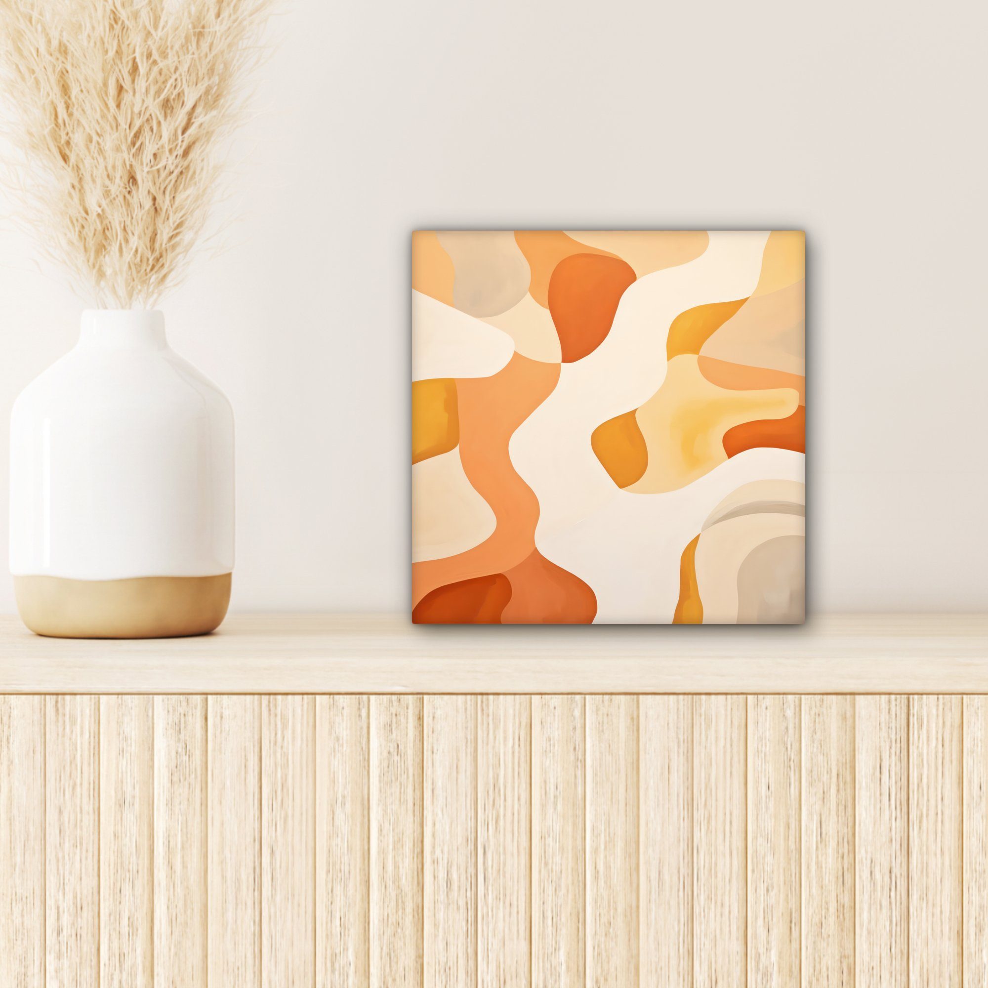 (1 Leinwandbild Kunst, - Wohnzimmer OneMillionCanvasses® St), Schlafzimmer, Abstrakt - Bilder für 20x20 cm Orange Leinwand