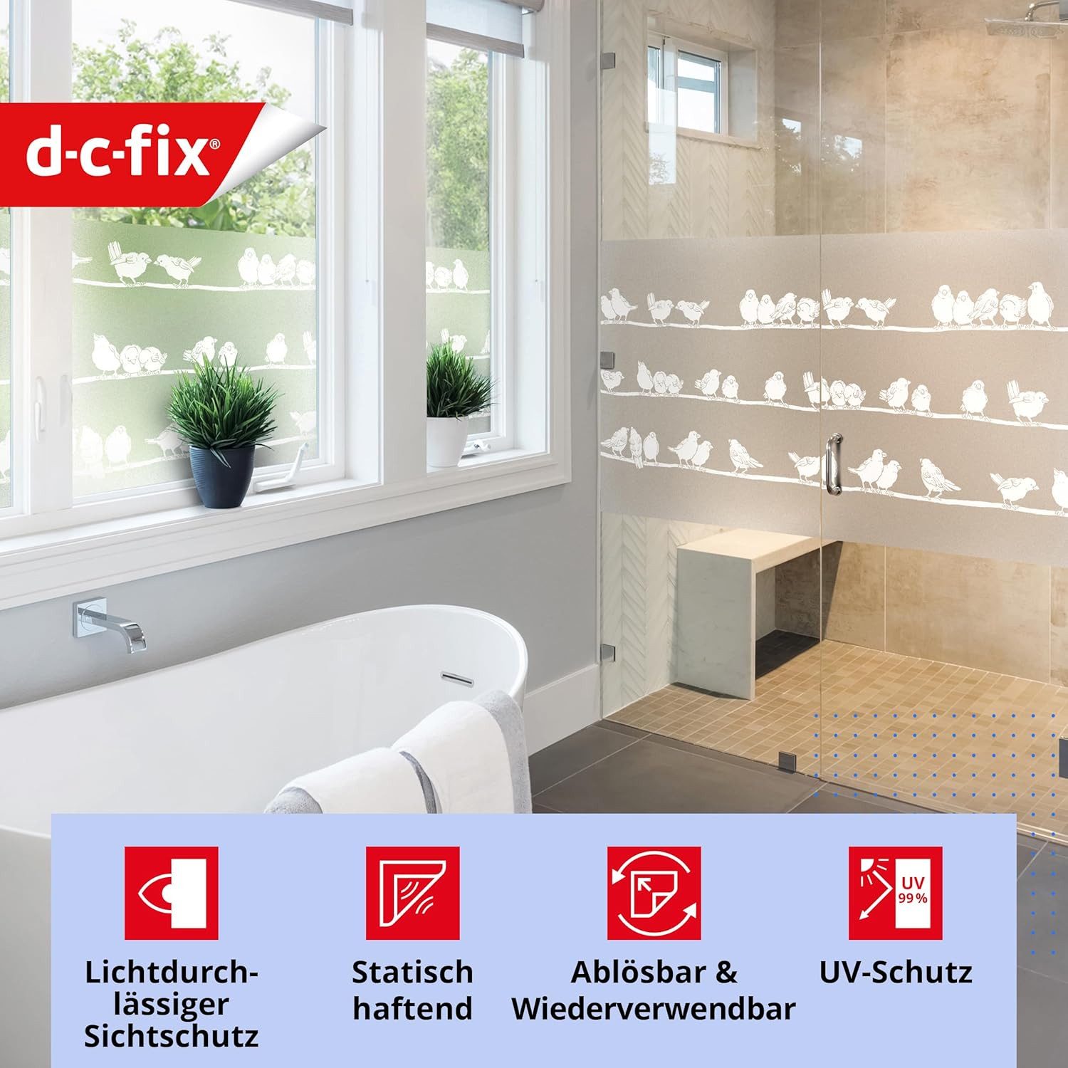d-c-fix Fensterfolie selbsthaftend Filippa Sichtschutzfolie Deko Folie für Fenster innen, Glatt, Statisch haftend - rückstandslos entfernbar & wiederverwendbar – Bild 3 von 5