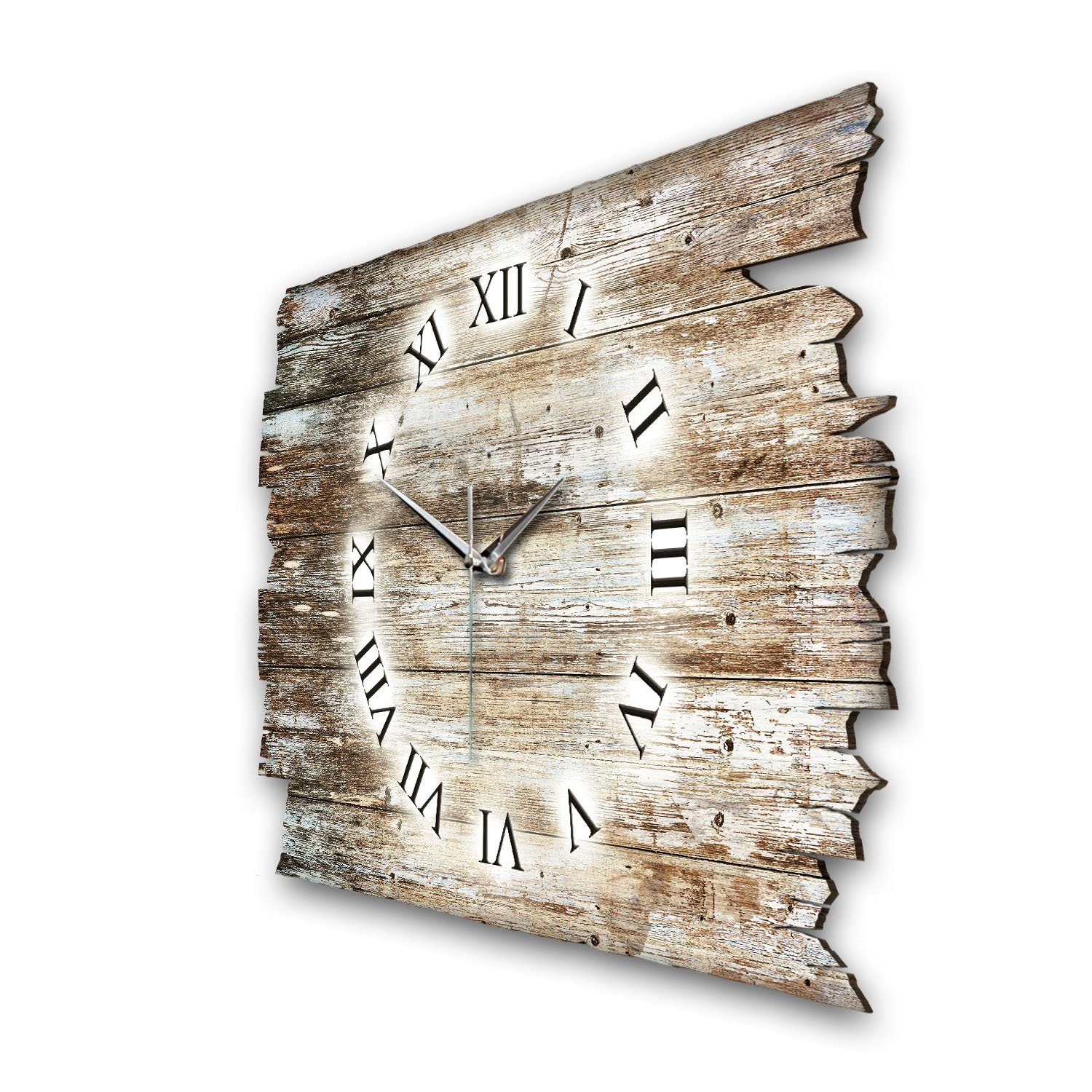 Design-Wanduhr außergewöhnlich, flüsterleises Ticken; aus Feder Holz Funkwanduhr (ohne dunkel“ modern) „Holzoptik Kreative Uhrwerk;