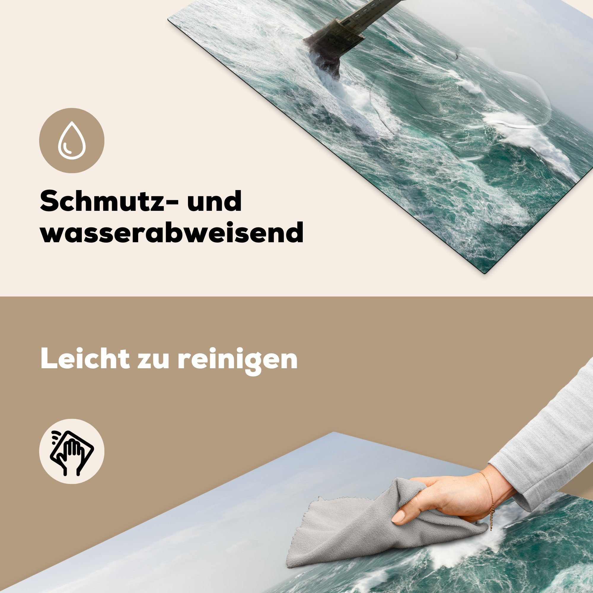 MuchoWow Ceranfeldabdeckung cm, den La Jument zwischen für Vinyl, Leuchtturm tlg), Herdblende-/Abdeckplatte französische Induktionskochfeld Der (1 küche, von die Wellen, 81x52 Schutz