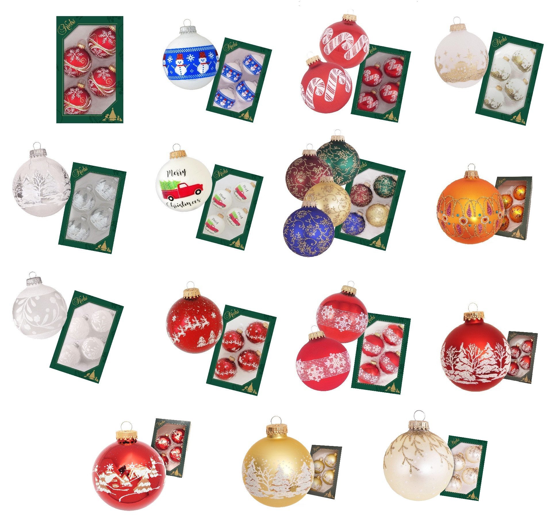 Krebs Glas Lauscha Weihnachtsbaumkugel Glaskugel 4er Set - Rot mit Sternen und Rentieren - ca. 7 cm, Harmonische Weihnachtsdekoration - ideal auch als Geschenki – Bild 2 von 2