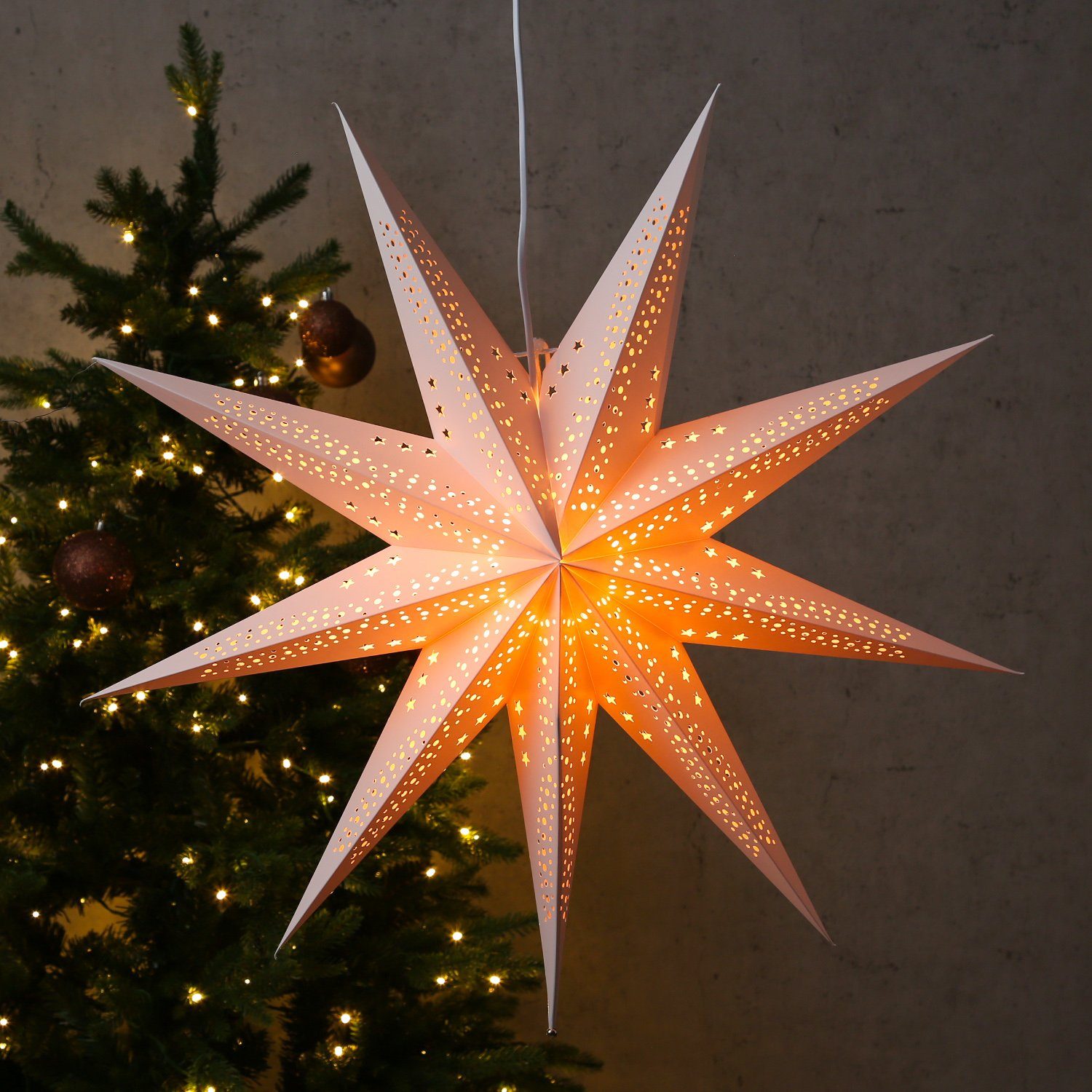 MARELIDA LED Stern Papierstern Sara Weihnachtsstern Faltstern Leuchtstern 69cm