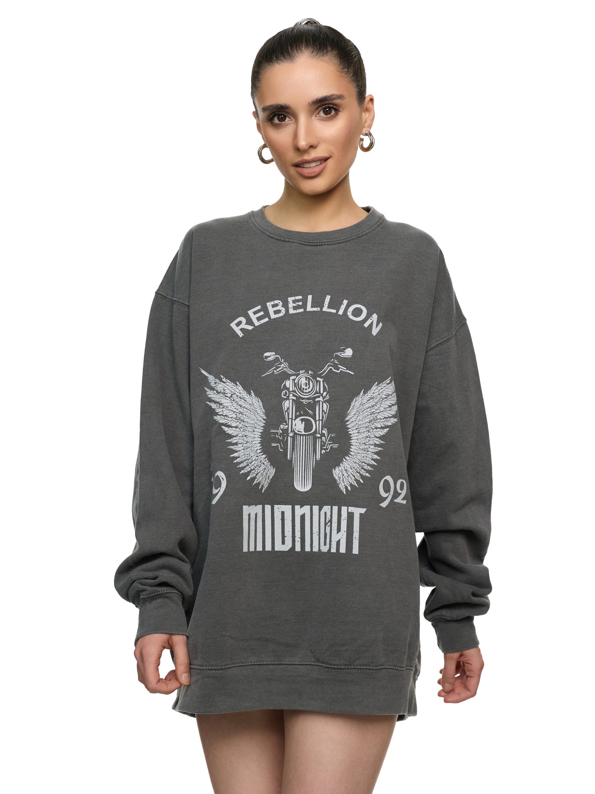 Worldclassca Sweatshirt Worldclassca Oversized Sweatshirt REBELLION Print Langarm Pullover PRINT - REBELLION - MIDNIGHT - MOTORCYCLE CLUB - ANGEL