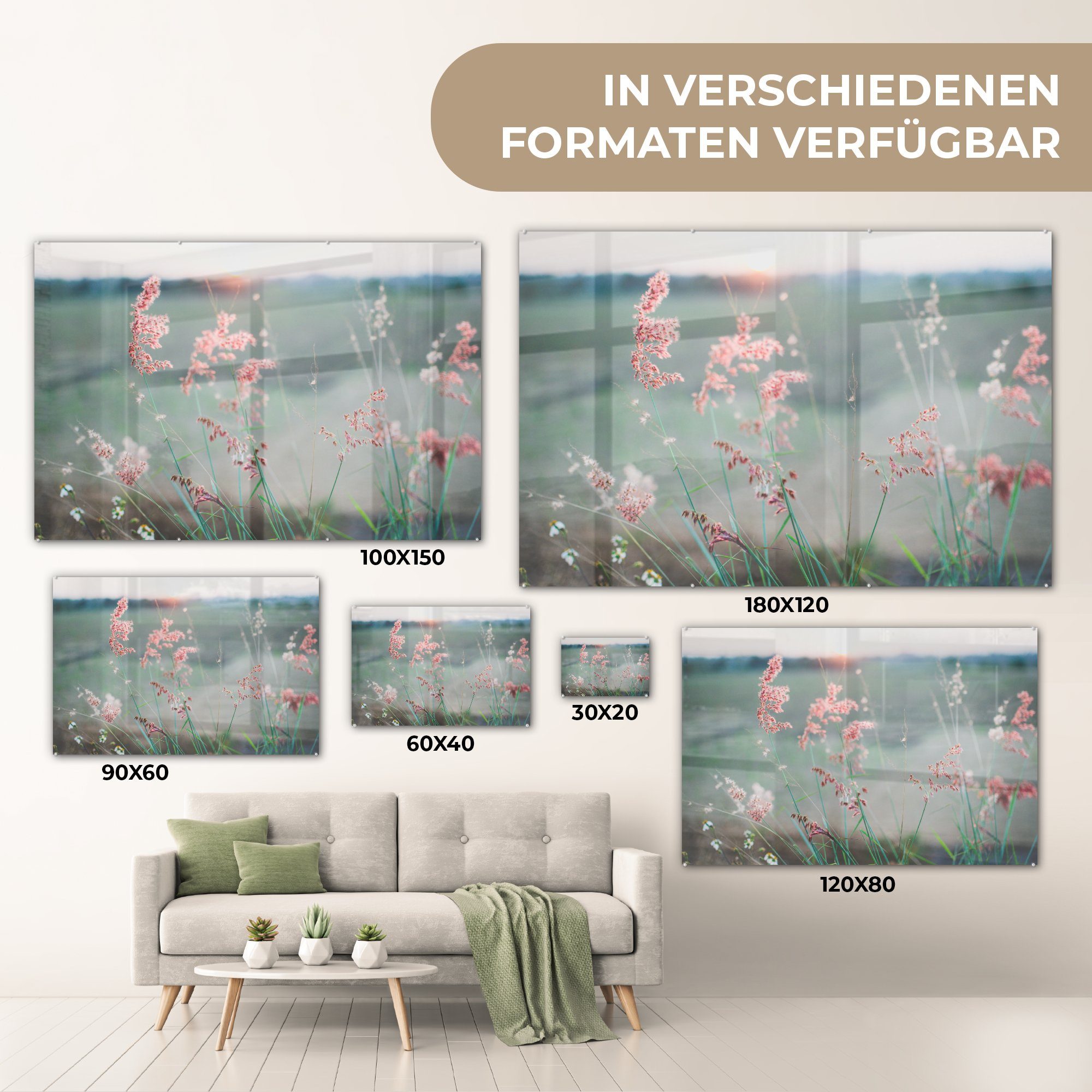 Acrylglasbild - Blumen St), Wasser - Rosa, Schlafzimmer (1 MuchoWow Acrylglasbilder & Wohnzimmer