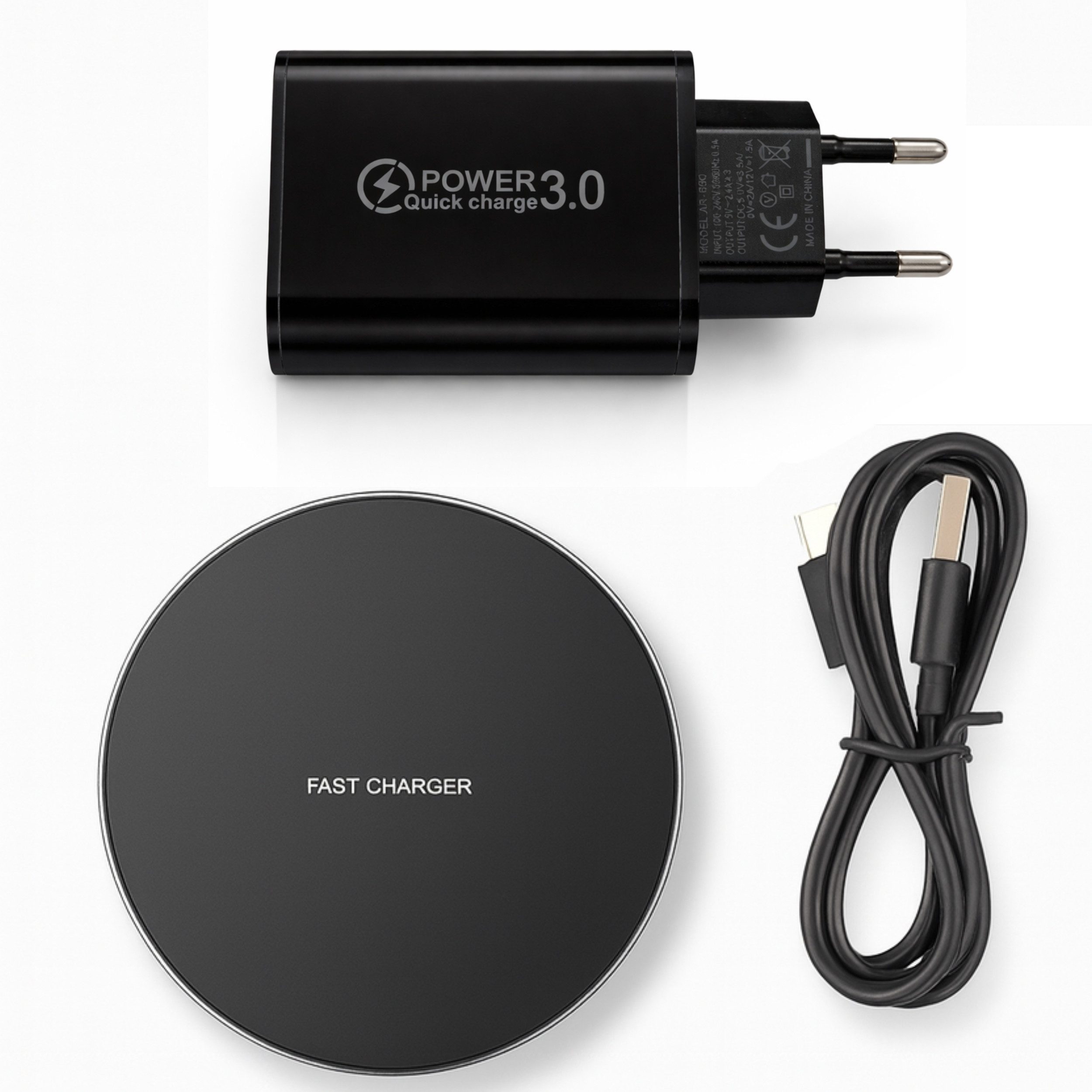 StellarLuma Wireless Ladegerät 15W mit Netzteil für alle Qi Geräte Wireless Charger (3-teiliges Set aus Wireless Ladepad, Netzteil und USB-C Kabel, kabelloses Laden, Qi-kompatibel, 15W Leistung, kompaktes Design)