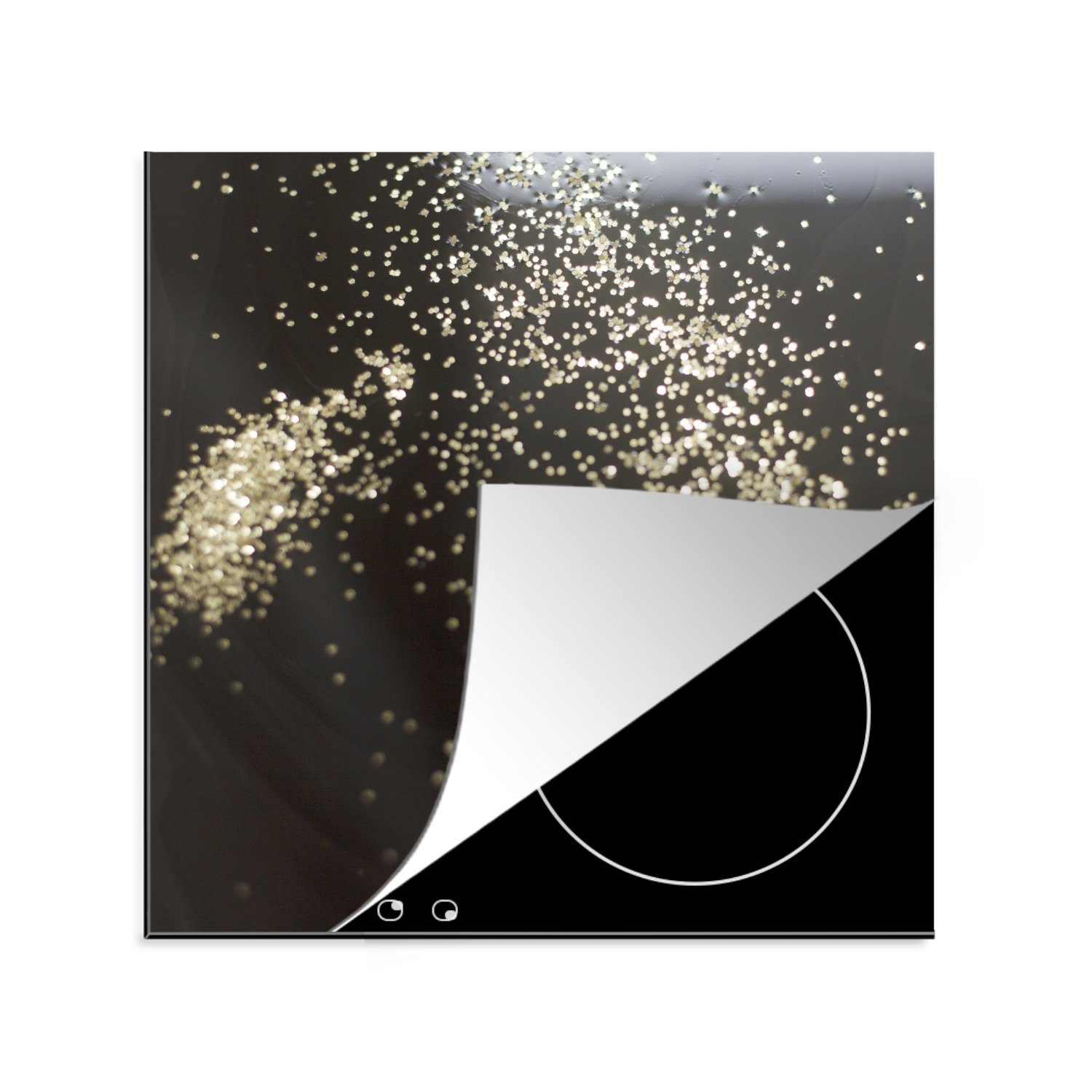 MuchoWow Herdblende-/Abdeckplatte Marmor - Schwarz - Glitter, Vinyl, (1 tlg), 78x78 cm, Ceranfeldabdeckung, Arbeitsplatte für küche