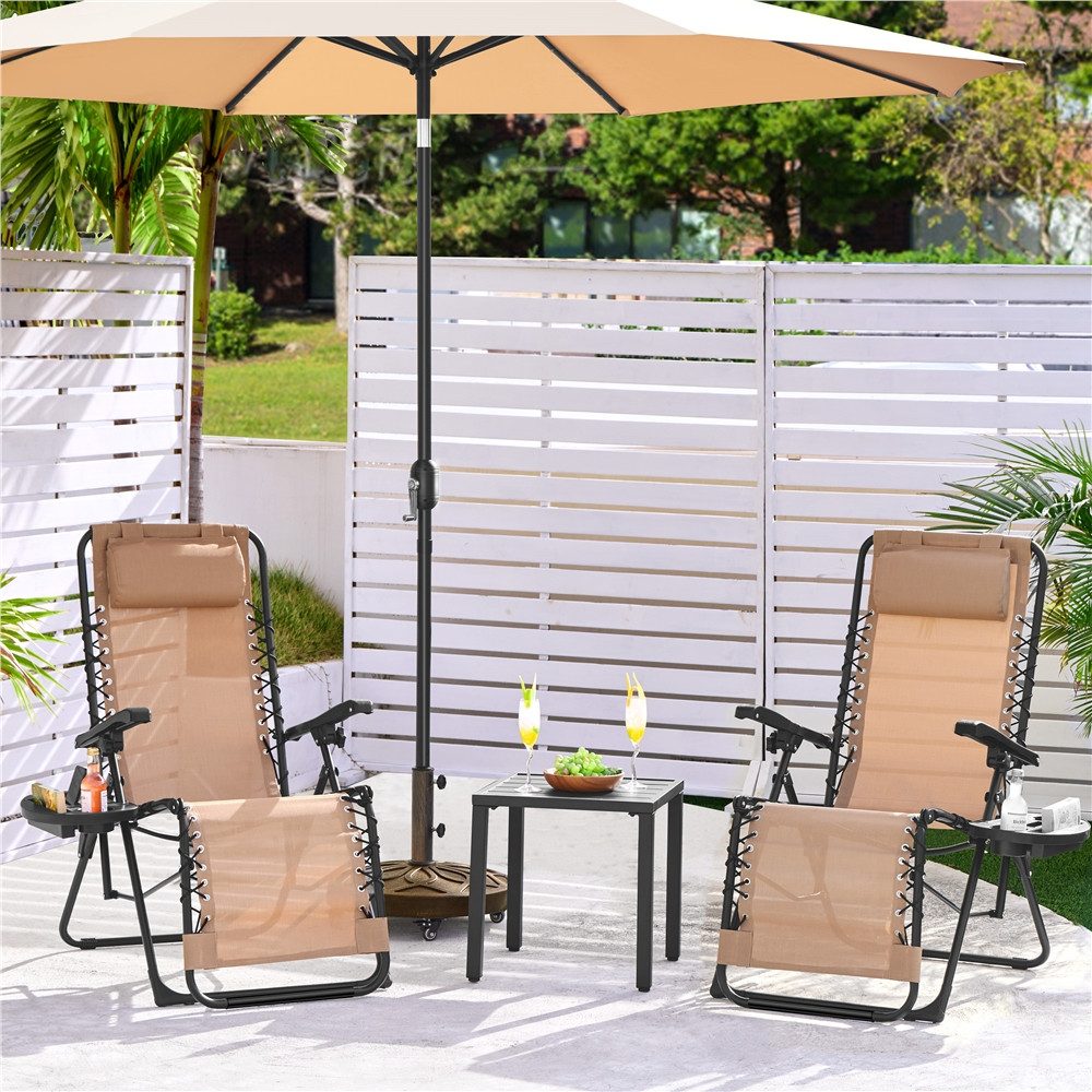 Yaheetech Gartenliege Zero-Gravity-Klappstuhl Klappbar & Tragbar, 2 St., 2er-Set Gartenstuhl mit Kopfkissen & Becherhalter