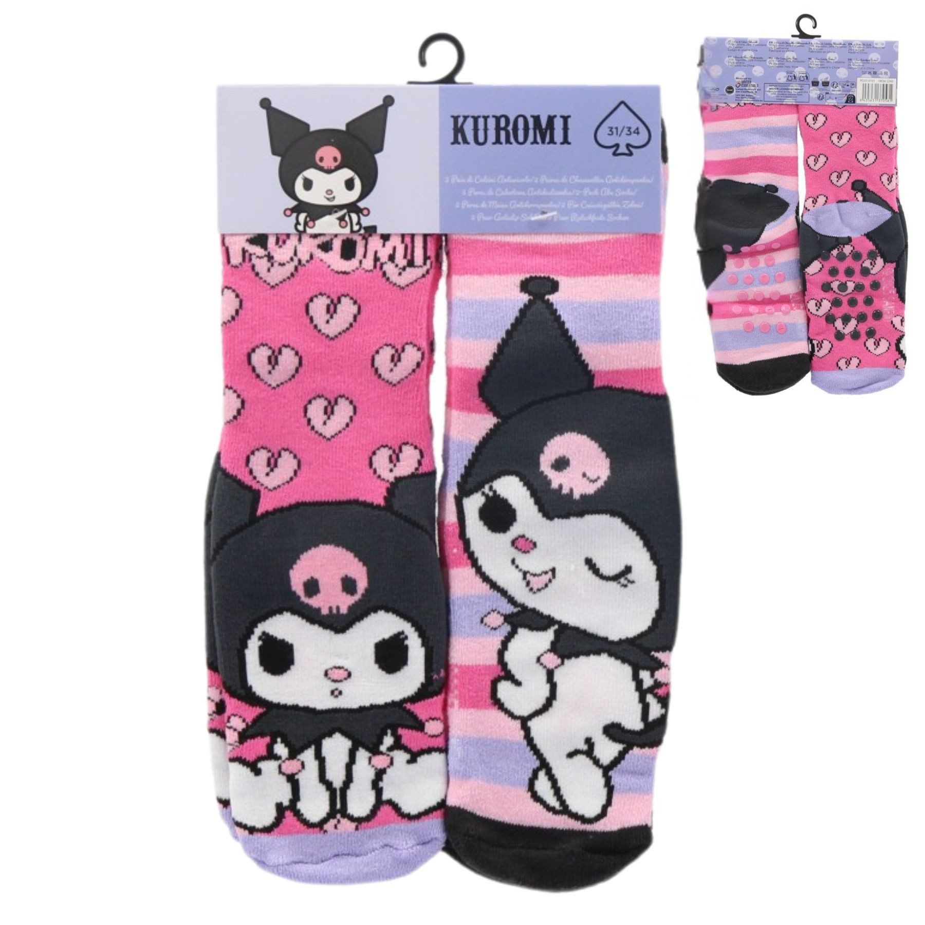 Hello Kitty Socken Kuromi 2er Pack Kinder Socken rutschfeste Kuschelsocken Sportsocken