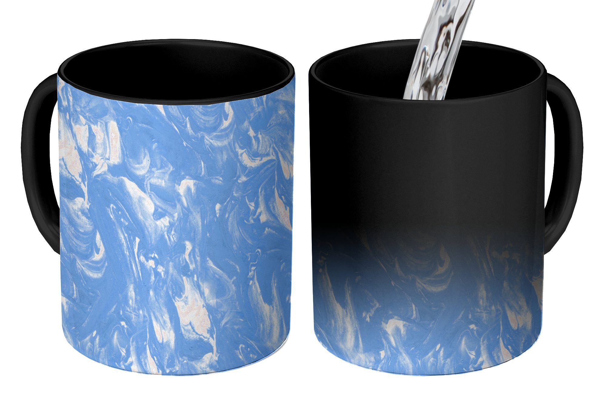 MuchoWow Tasse Marmor - Blau - Muster, Keramik, Farbwechsel, Kaffeetassen, Teetasse, Zaubertasse, Geschenk