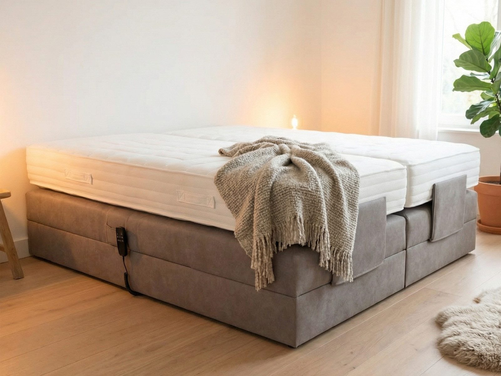 PAARA Boxspringbett ohne Kopfteil elektrisch verstellbar inkl. Matratze mit integrierten, mit einzigartigem Belüftungssystem