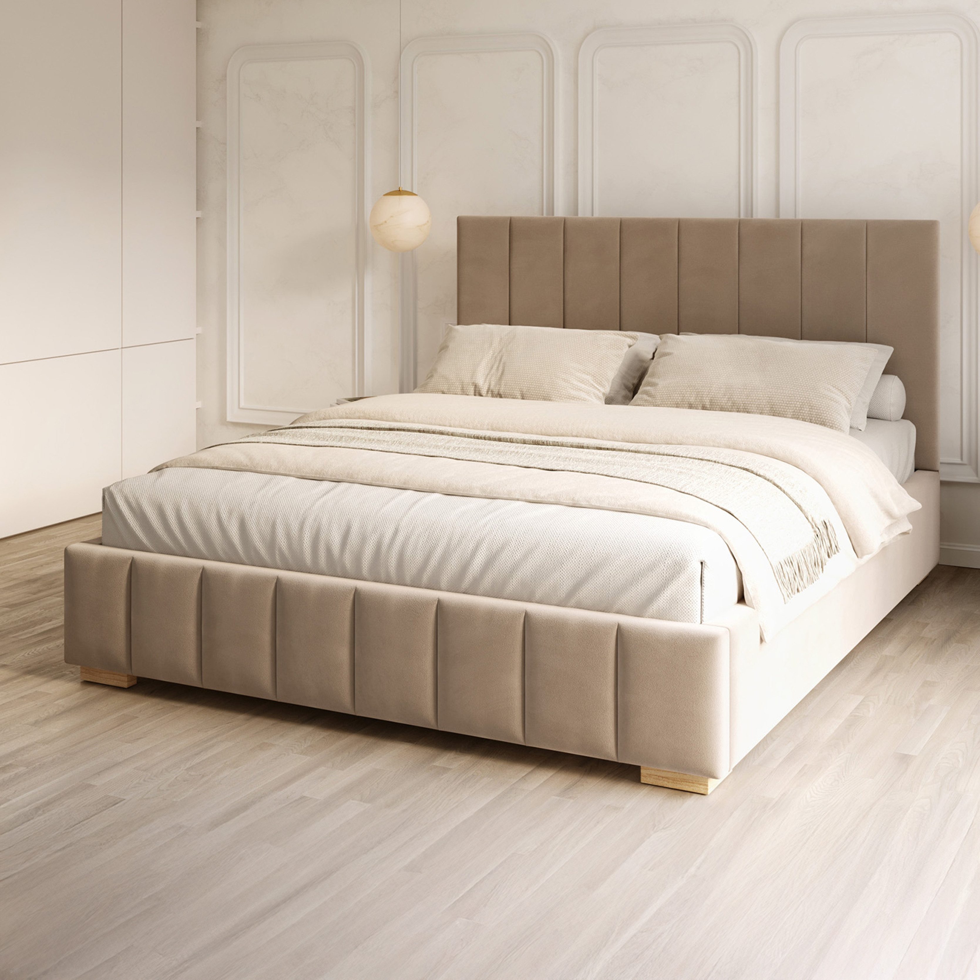 FDM Polsterbett DENTON modern mit Bettkasten MADE IN EU - mit hochwertigem Paris Bezug (verfügbar 90x200 120x200 140x200 160x200 180x200cm, Bettrahmen, Bett, mit großen gepolsterten Kopfteil, mit Bettkasten zum aufklappen), Hebbarer Metallrahmen, Bettkasten, mit/ohne Matratze