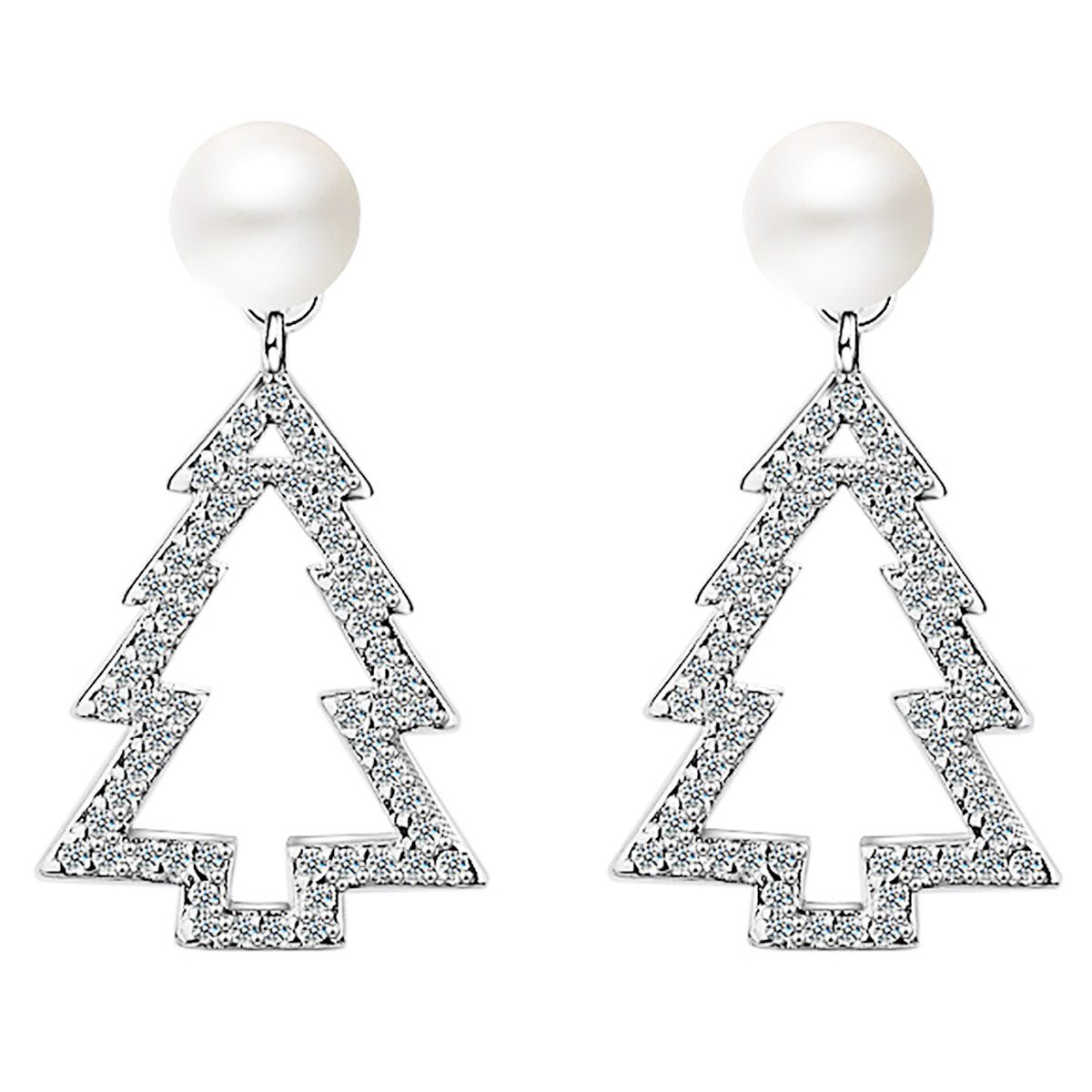 LÖB Paar Ohrhänger 750er Weißgold Vergoldet Ohrstecker Weihnachtsbaum Perlen Silber Weiß (Geschenke für Frauen Beste Freundin Mutter Mama Damen zum Geburtstag Weihnachten Weihnachtsgeschenke, Inkl. Schmuckbox), Tannenbaum Ohrringe Hängend Weihnachtsohrringe Weihnachtsmotiv Schmuck