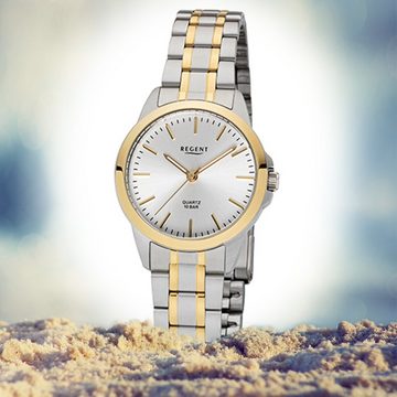 Regent Quarzuhr Regent Damen-Armbanduhr silber gold Analog, (Analoguhr), Damen Armbanduhr rund, klein (ca. 29mm), Edelstahlarmband