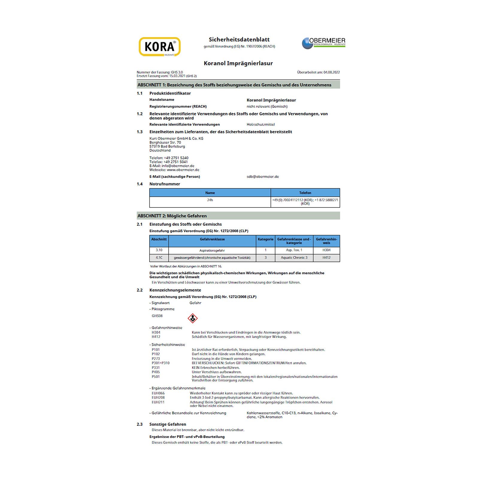 KORA Holzgrundierung Koranol Imprägnierlasur - 2.5 Ltr