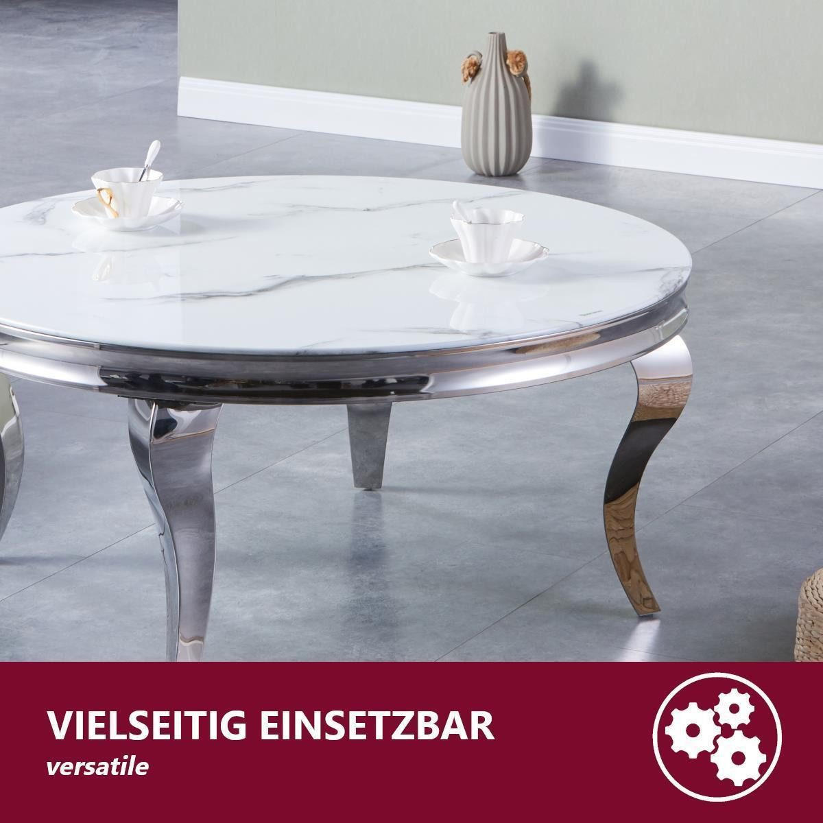 HOOZ Tischplatte aus Glas Ø 70 x 0,6 cm (Marmorweiß, 1 St., ESG-Sicherheitsglas), mit hochwertigem Facettenschliff