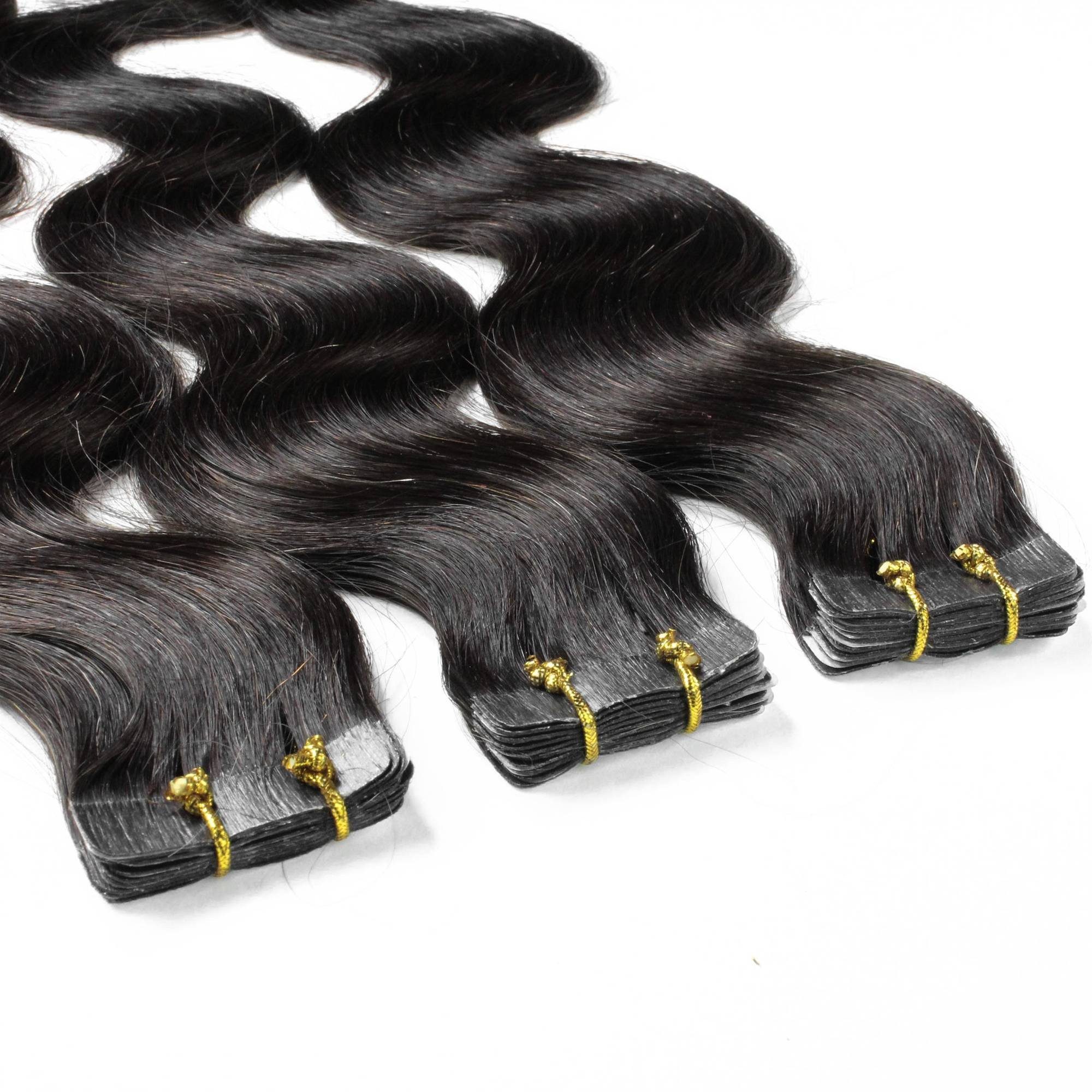 hair2heart 40cm Echthaar-Extension Extensions #4/0 gewellt Mittelbraun Tape