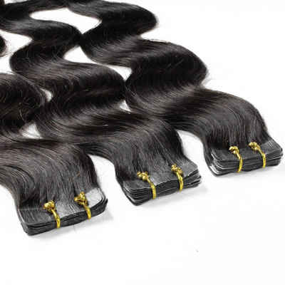 hair2heart Echthaar-Extension Tape Extensions gewellt #4/0 Mittelbraun 40cm