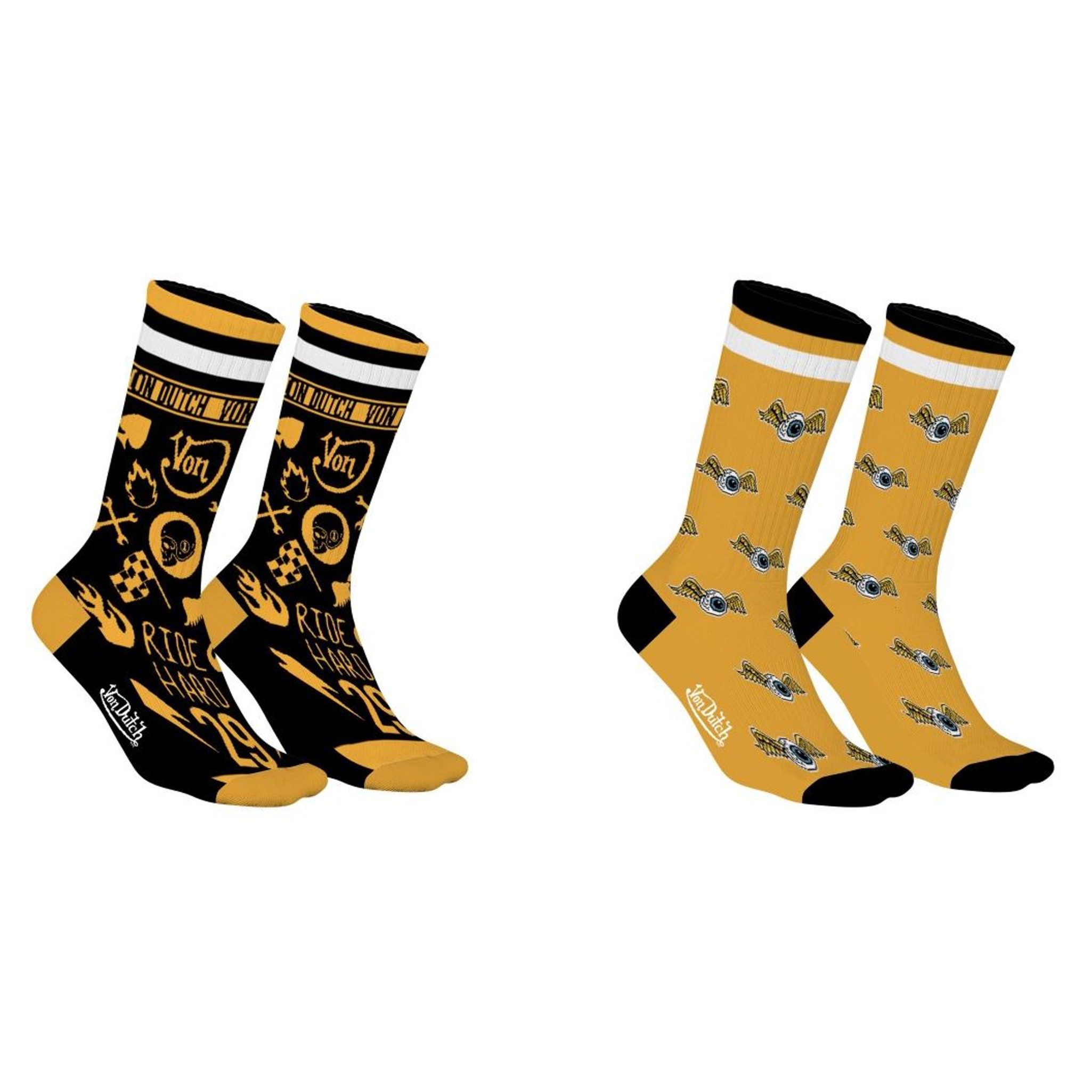 Von Dutch Tennissocken Von Dutch Originals 2-Pack Tennis Socks VD Allover Print black/yellow