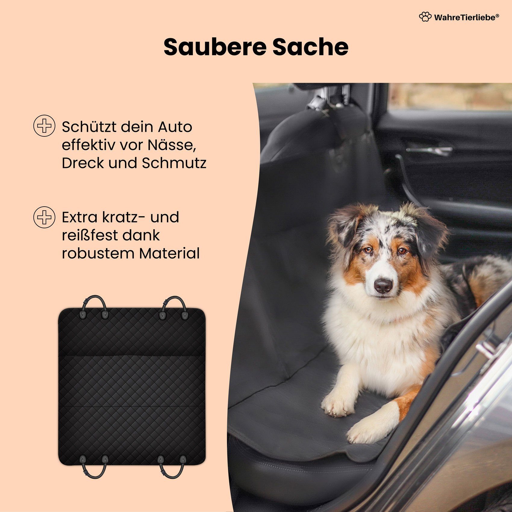 Wahre Tierliebe Tier-Autoschondecke Hundedecke Auto Rückbank, universelle Passform, waschbar