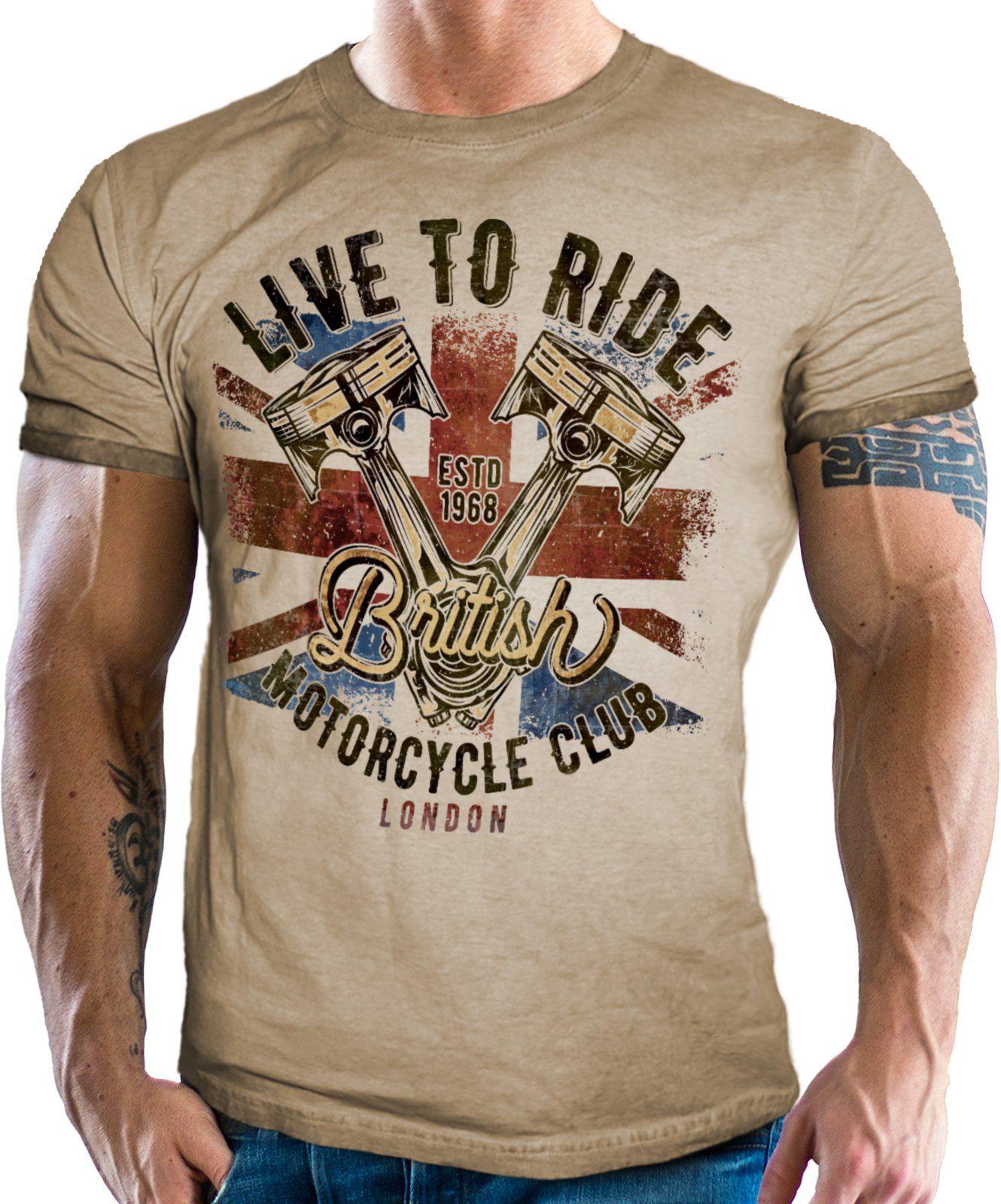 GASOLINE BANDIT® T-Shirt im vintage retro Biker used Look - British Motorcycle Club London