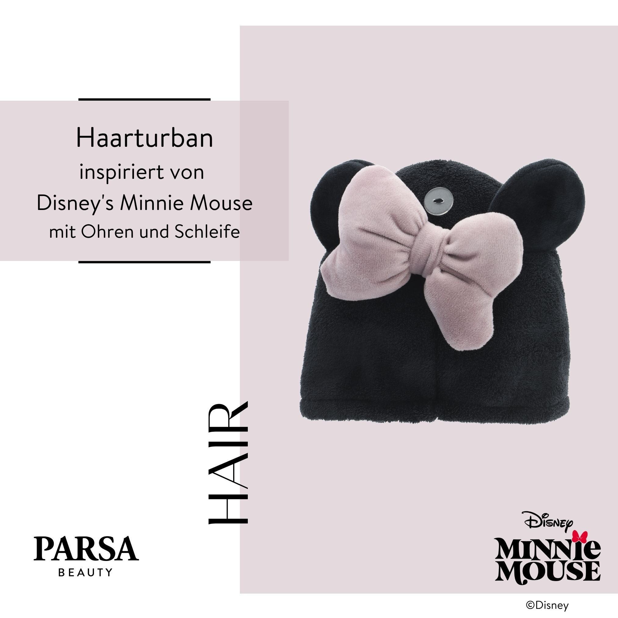 PARSA Beauty Turban Disney Minnie Mouse inspirierter Mikrofaser Haarturban mit Ohren